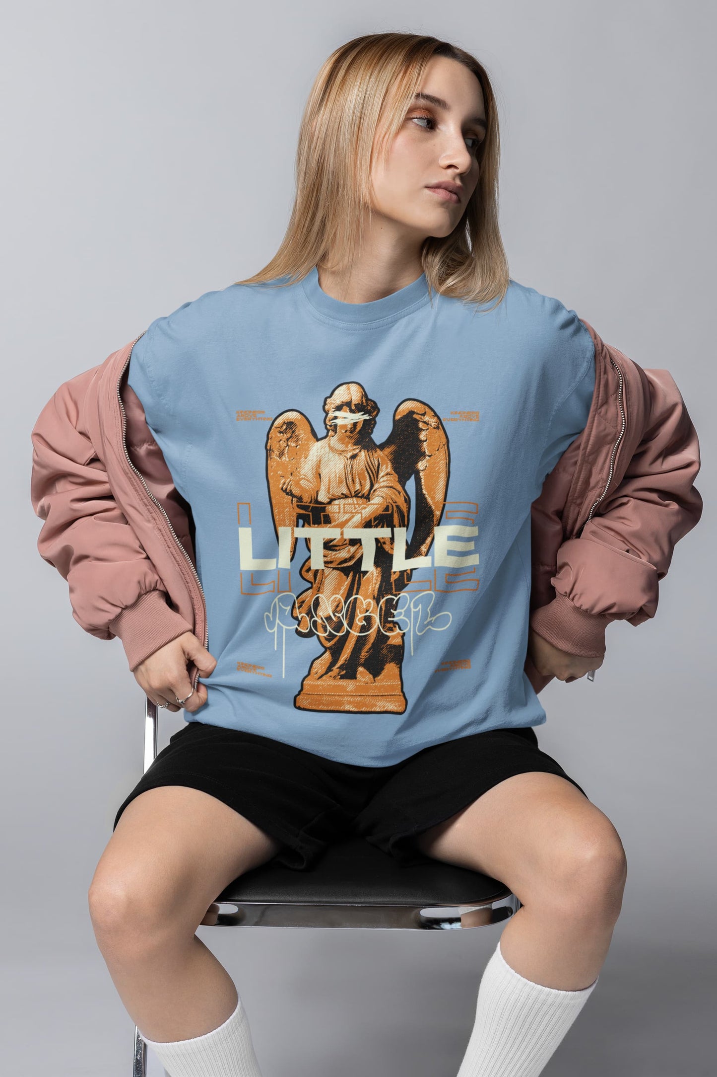 Men's Baby Blue Oversized Round Neck T-shirts