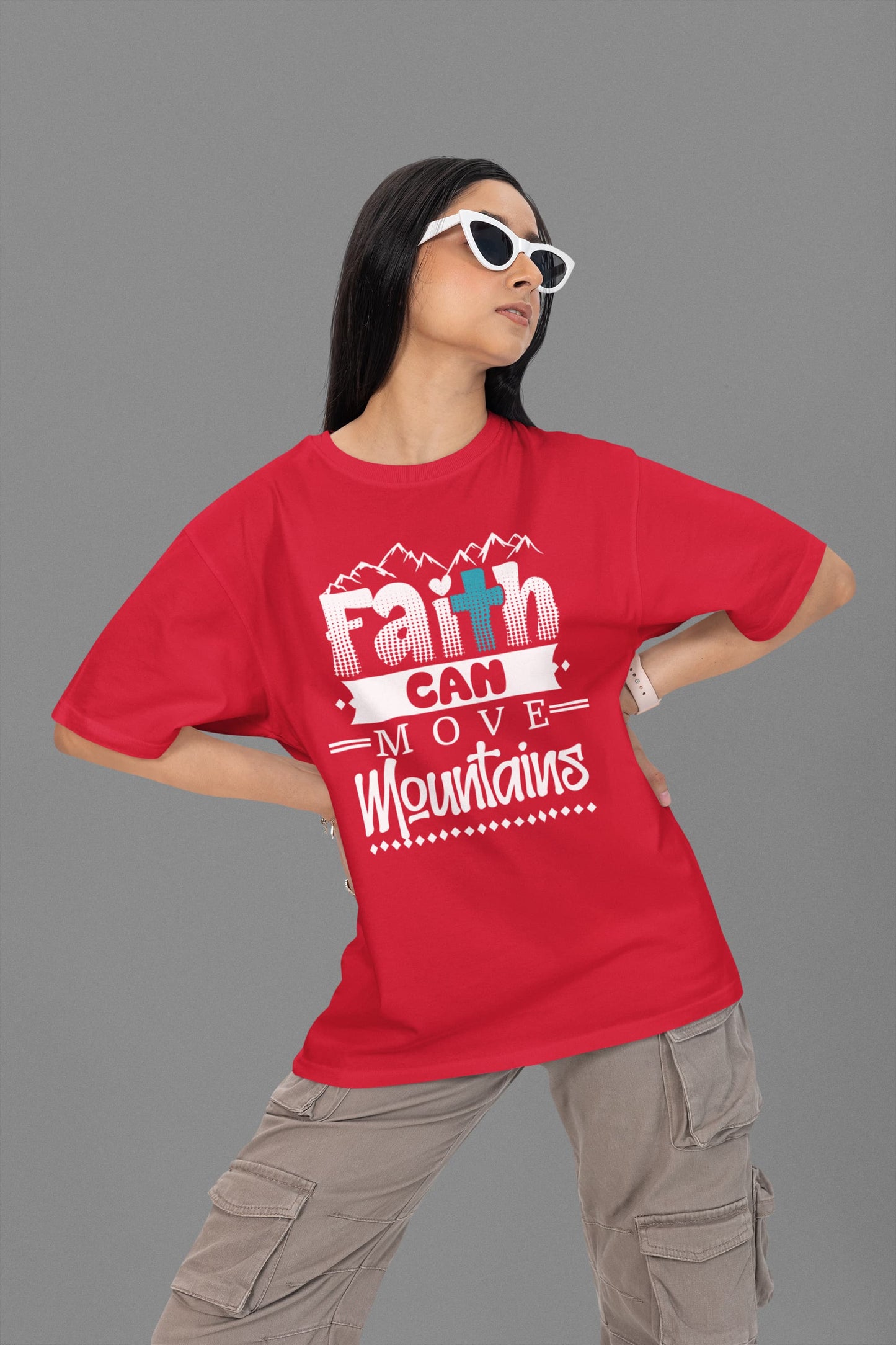 WOMENS RED OVERSIZED ROUNDNECK T-SHIRT