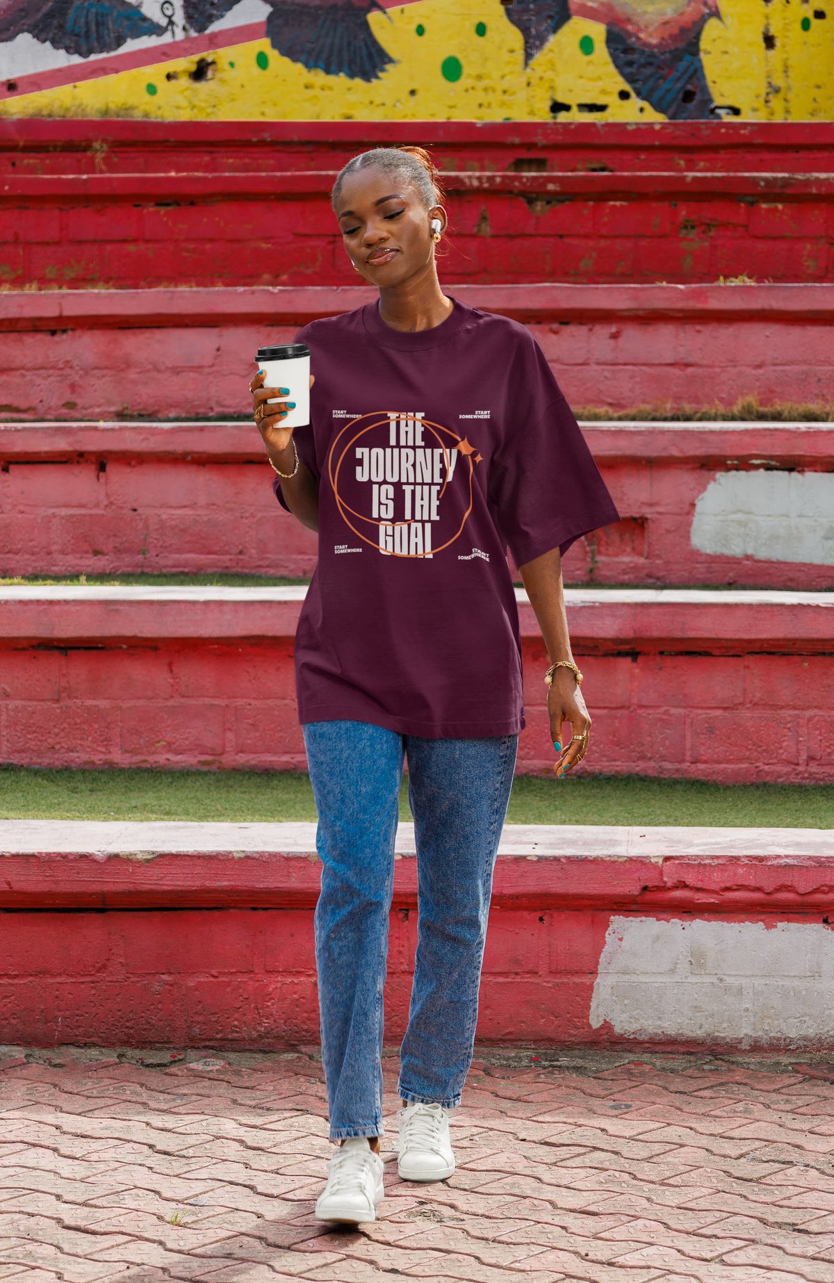 Men's Burgundy Oversized Round Neck T-shirts