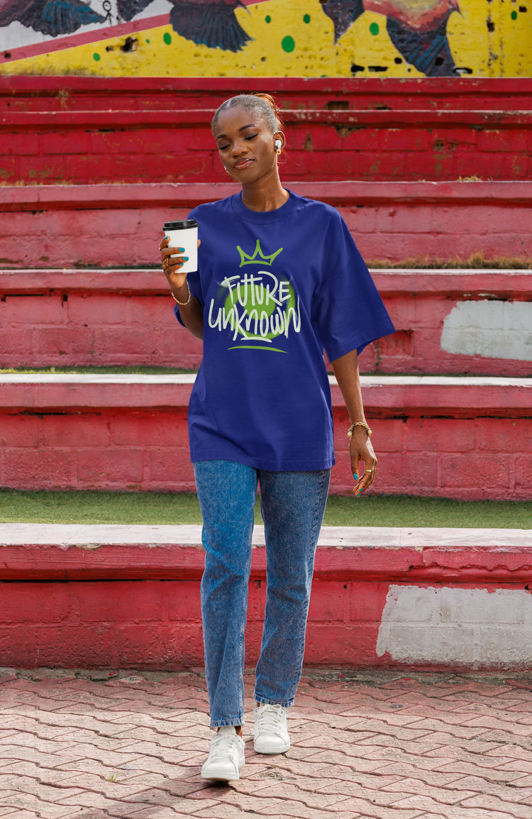 WOMENS ROYAL BLUE OVERSIZED ROUNDNECK T-SHIRT 