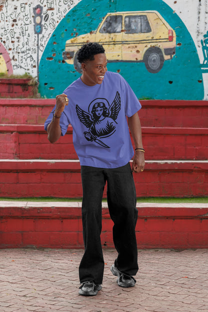 Men's Steel Grey Oversized Round Neck T-shirts 