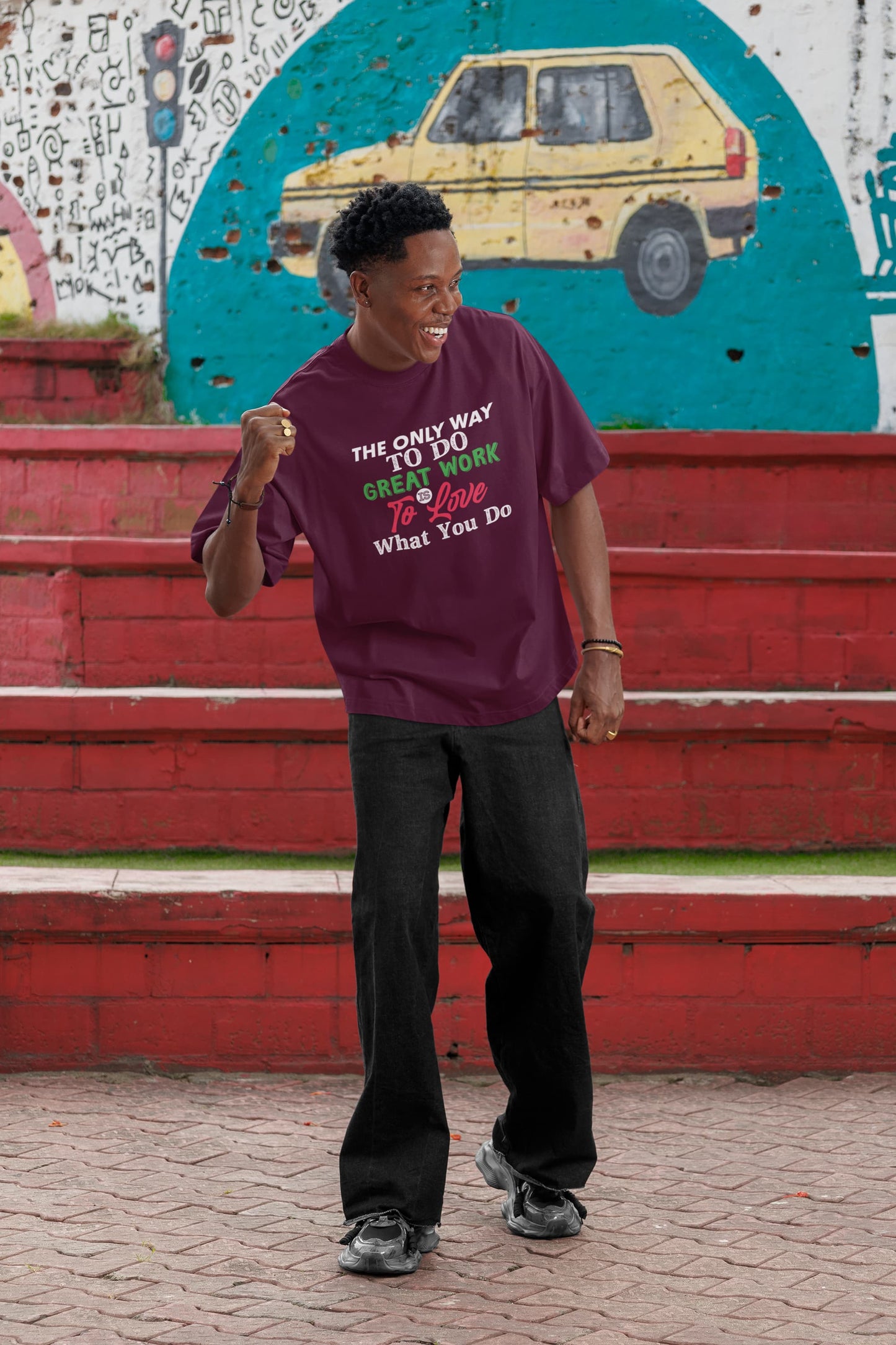 MENS BURGUNDY OVERSIZED ROUNDNECK T-SHIRT