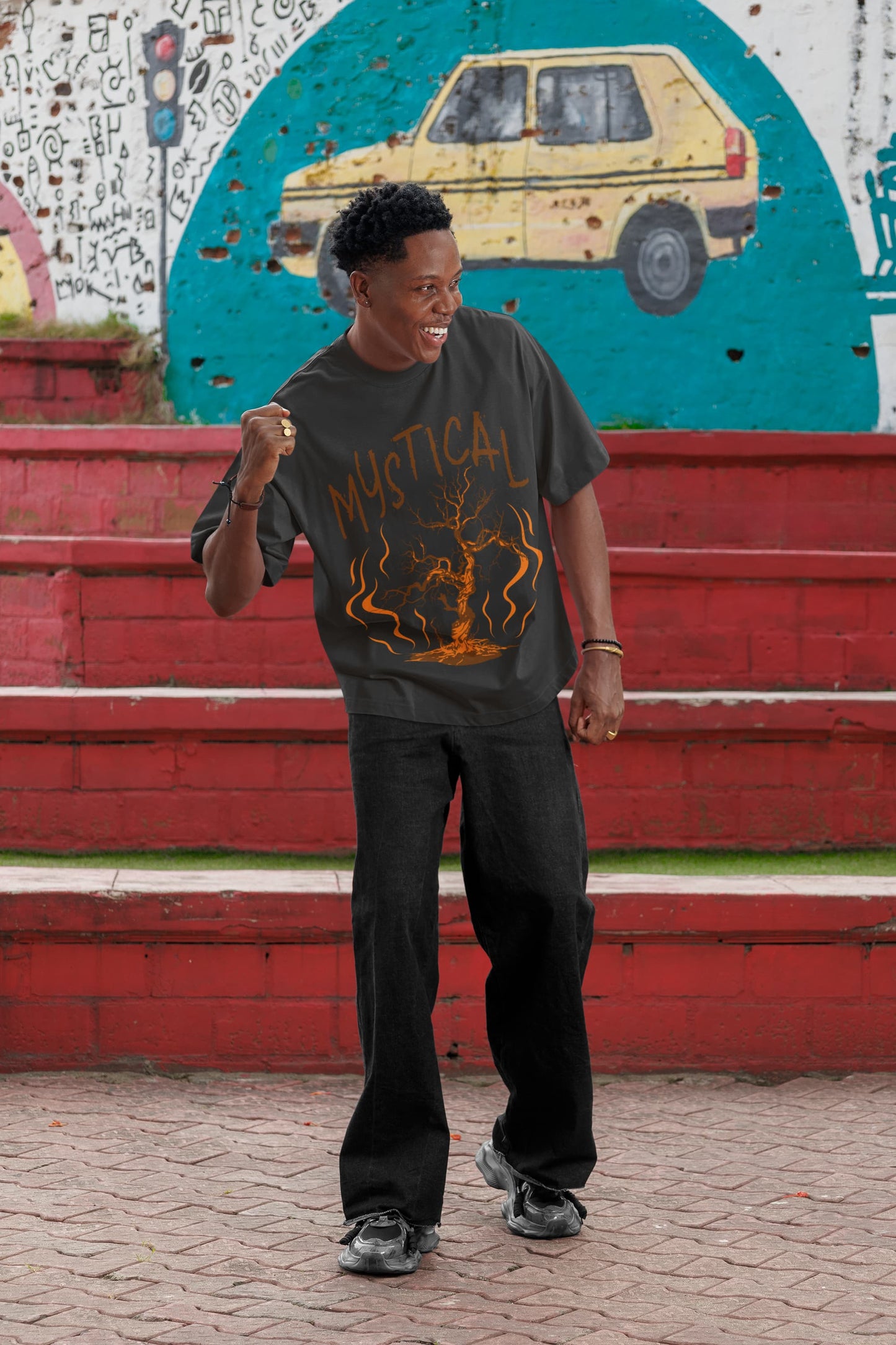 Men's Black Oversized Round Neck T-shirts