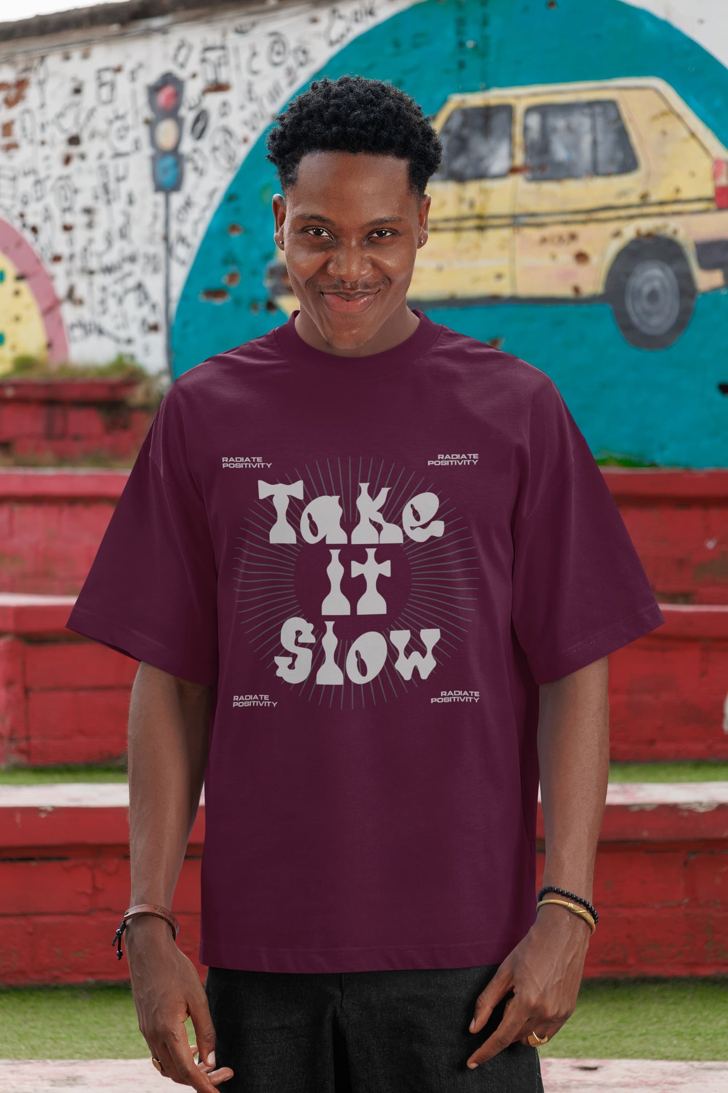 MENS BURGUNDY OVERSIZED T-SHIRT