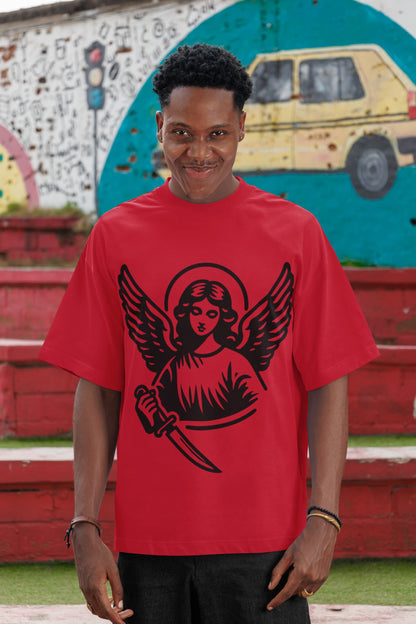 Men's Red Oversized Round Neck T-shirts 