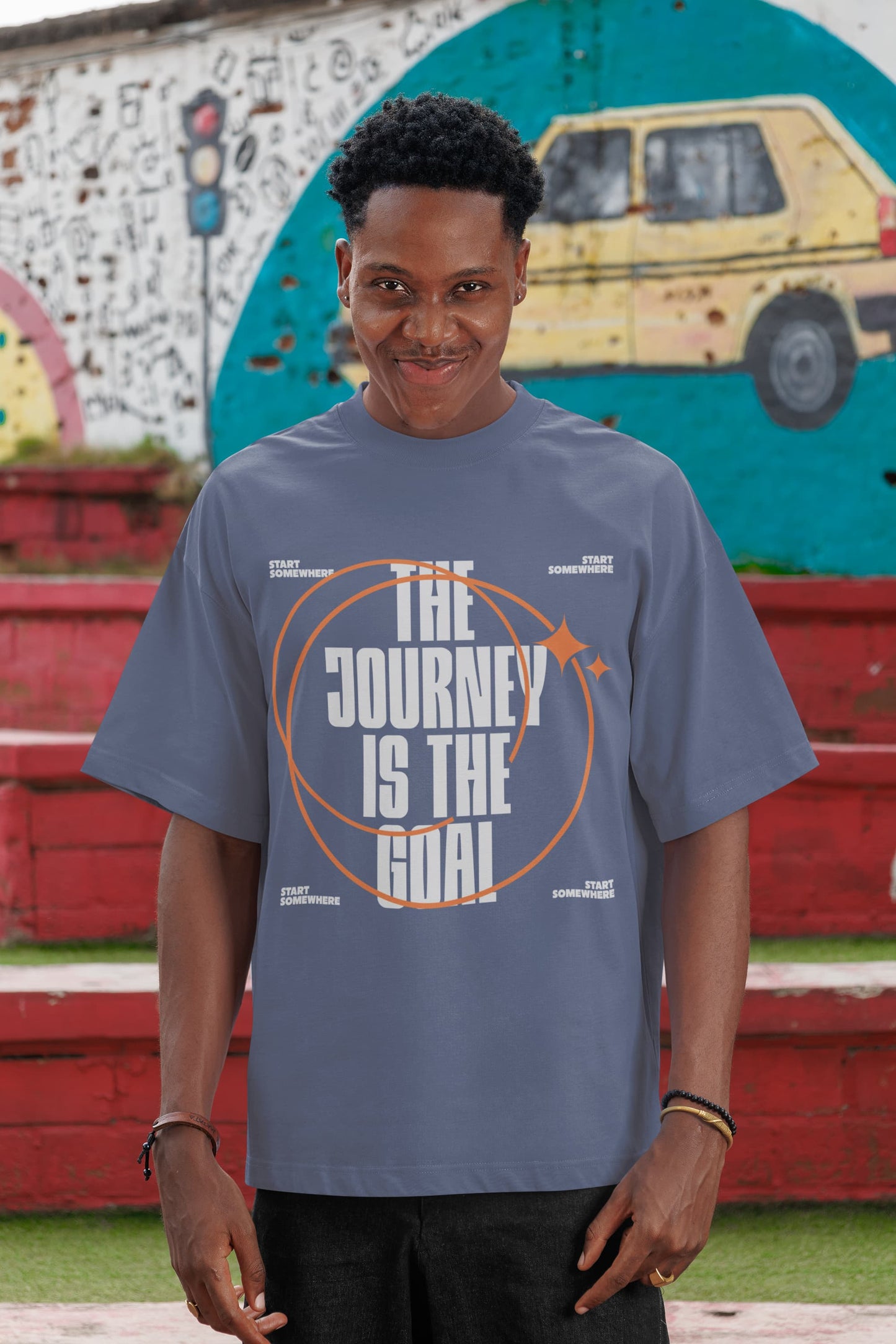 Men's Steel Grey Oversized Round Neck T-shirts