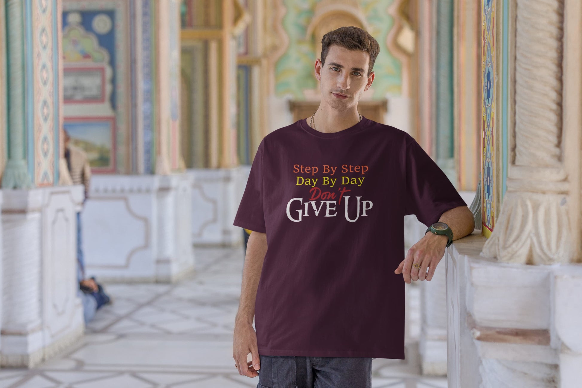 MENS BURGUNDY OVERSIZED ROUNDNECK T-SHIRT