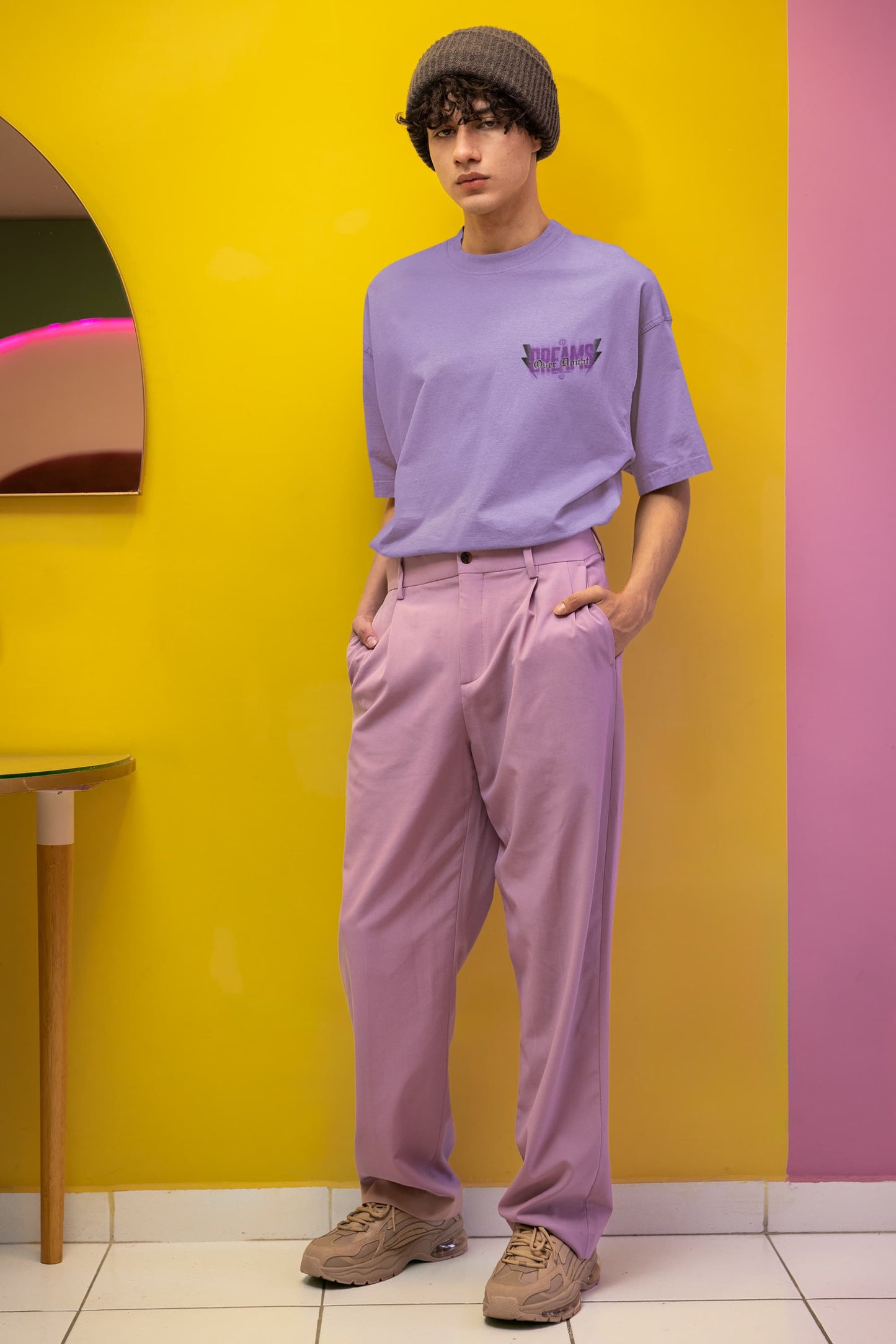 Men's Iris Lavender Oversized Round Neck T-shirts