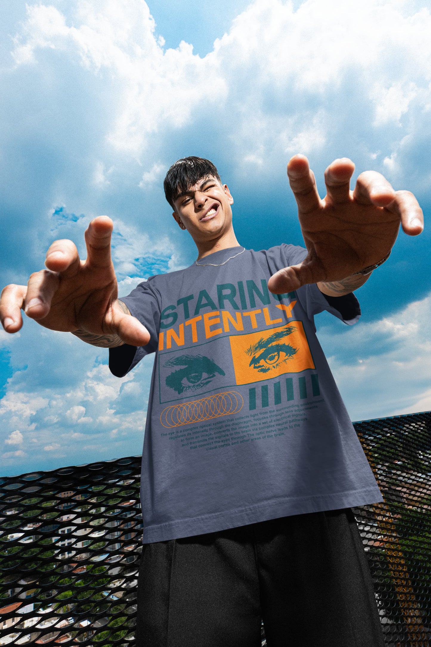 Men's Steel Grey Oversized Round Neck T-shirts