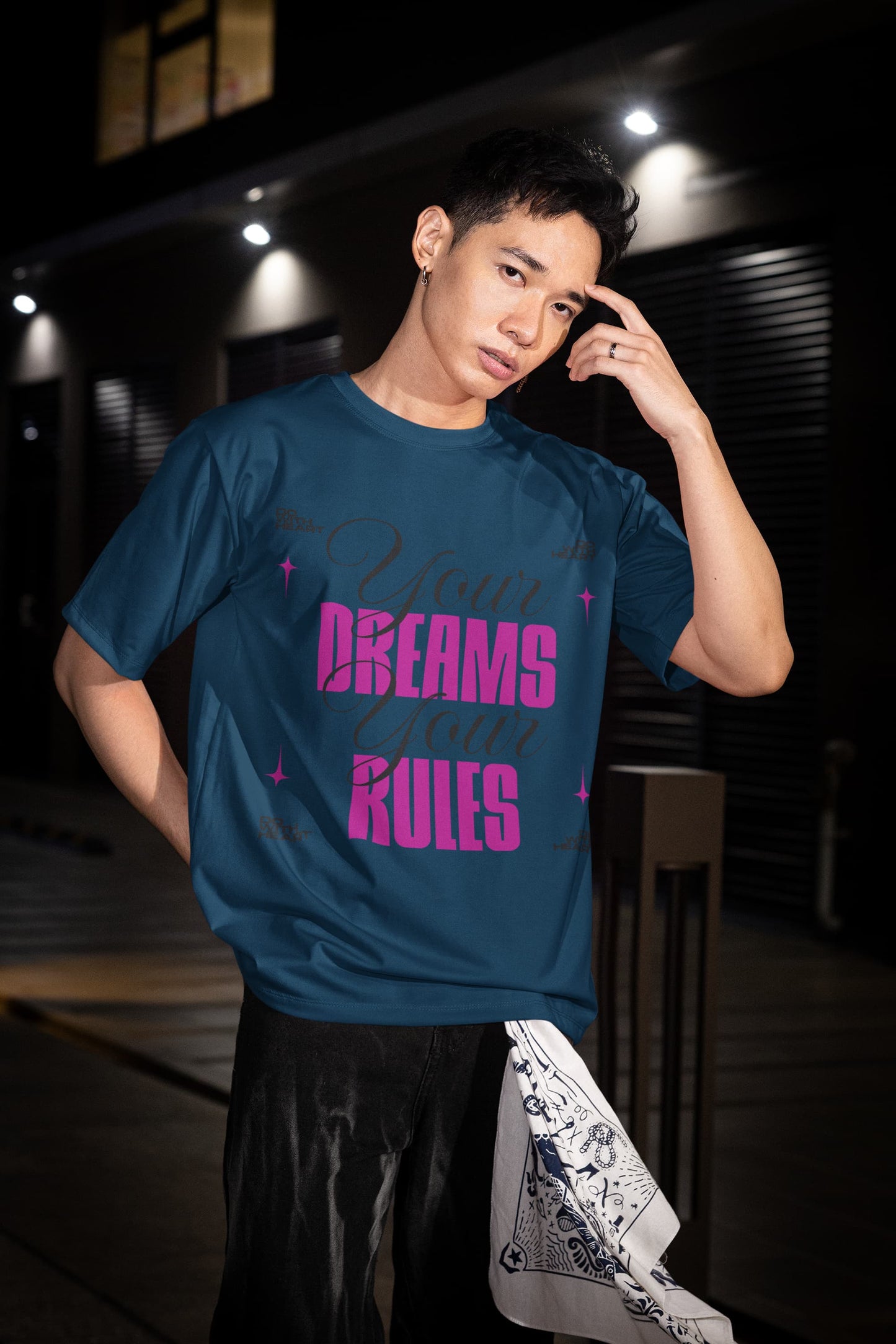 Men's Navy Blue Oversized Round Neck T-shirts