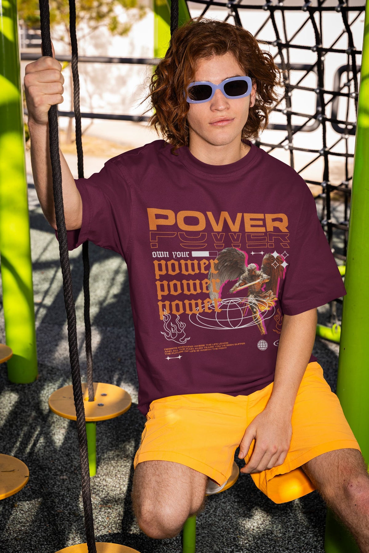 Men's Burgundy Oversized Round Neck T-shirts