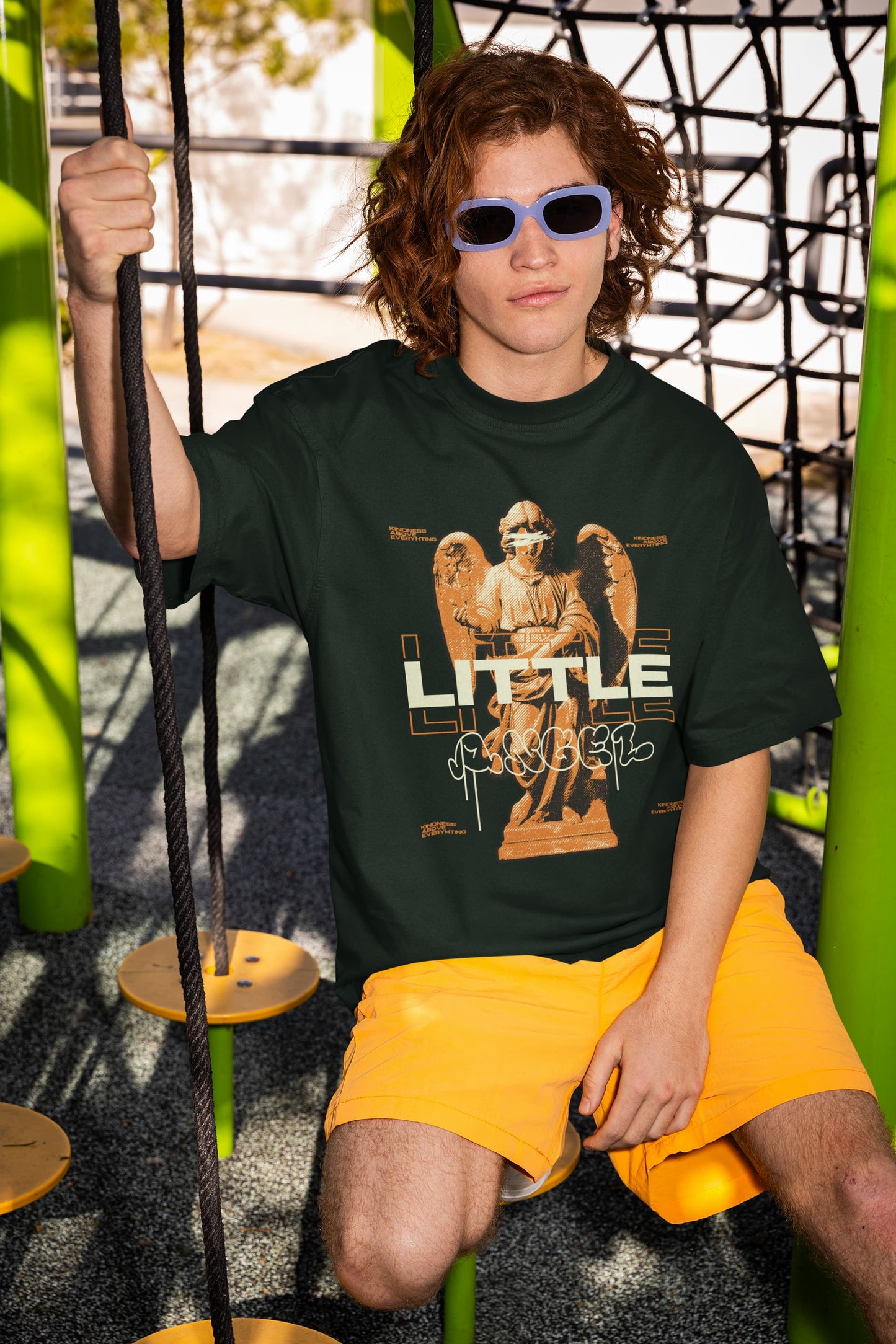 Men's Bottle Green Oversized Round Neck T-shirts