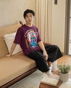 Men's Burgundy Oversized Round Neck T-shirts