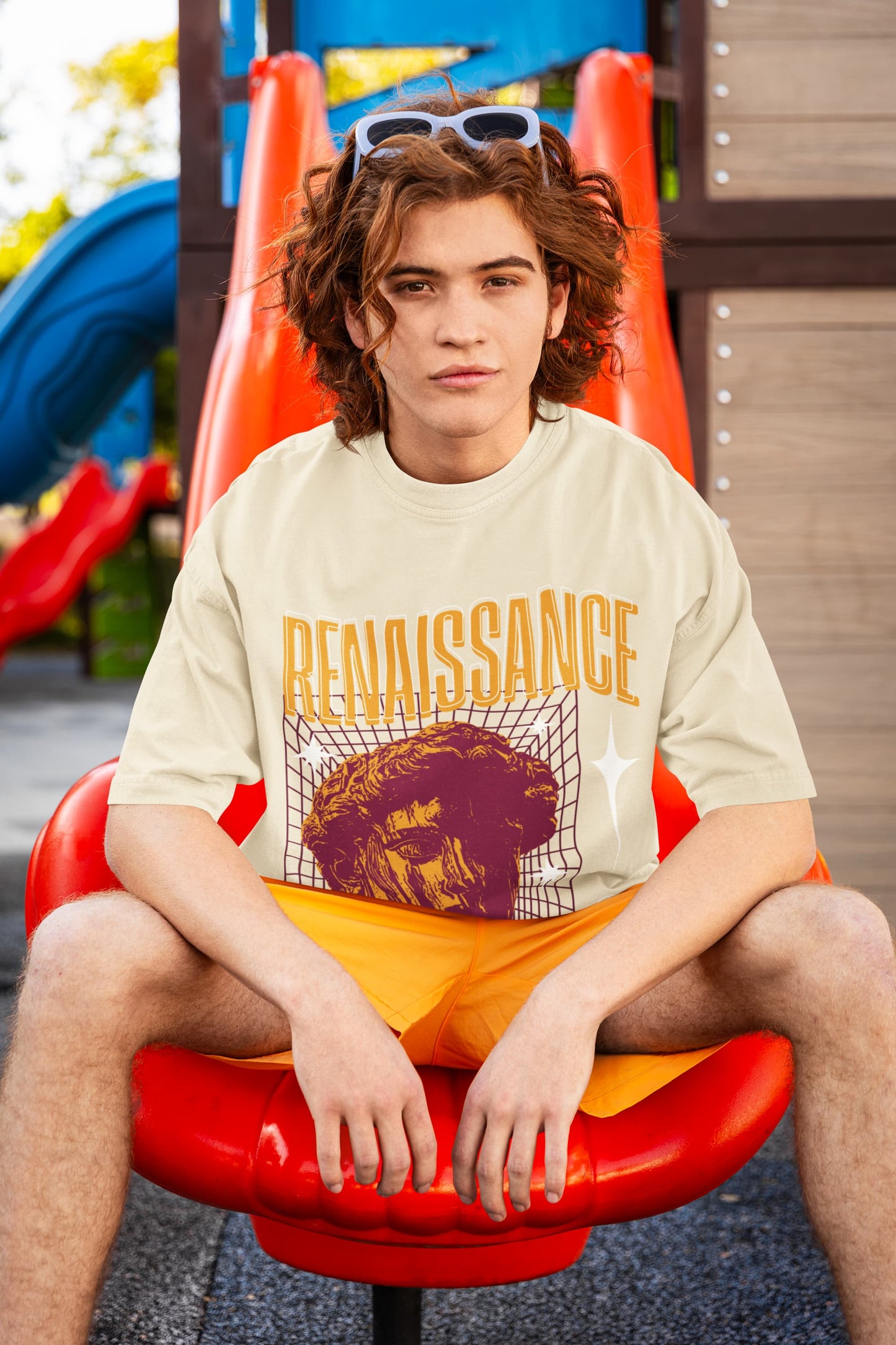 Men's Off White Oversized Round Neck T-shirts