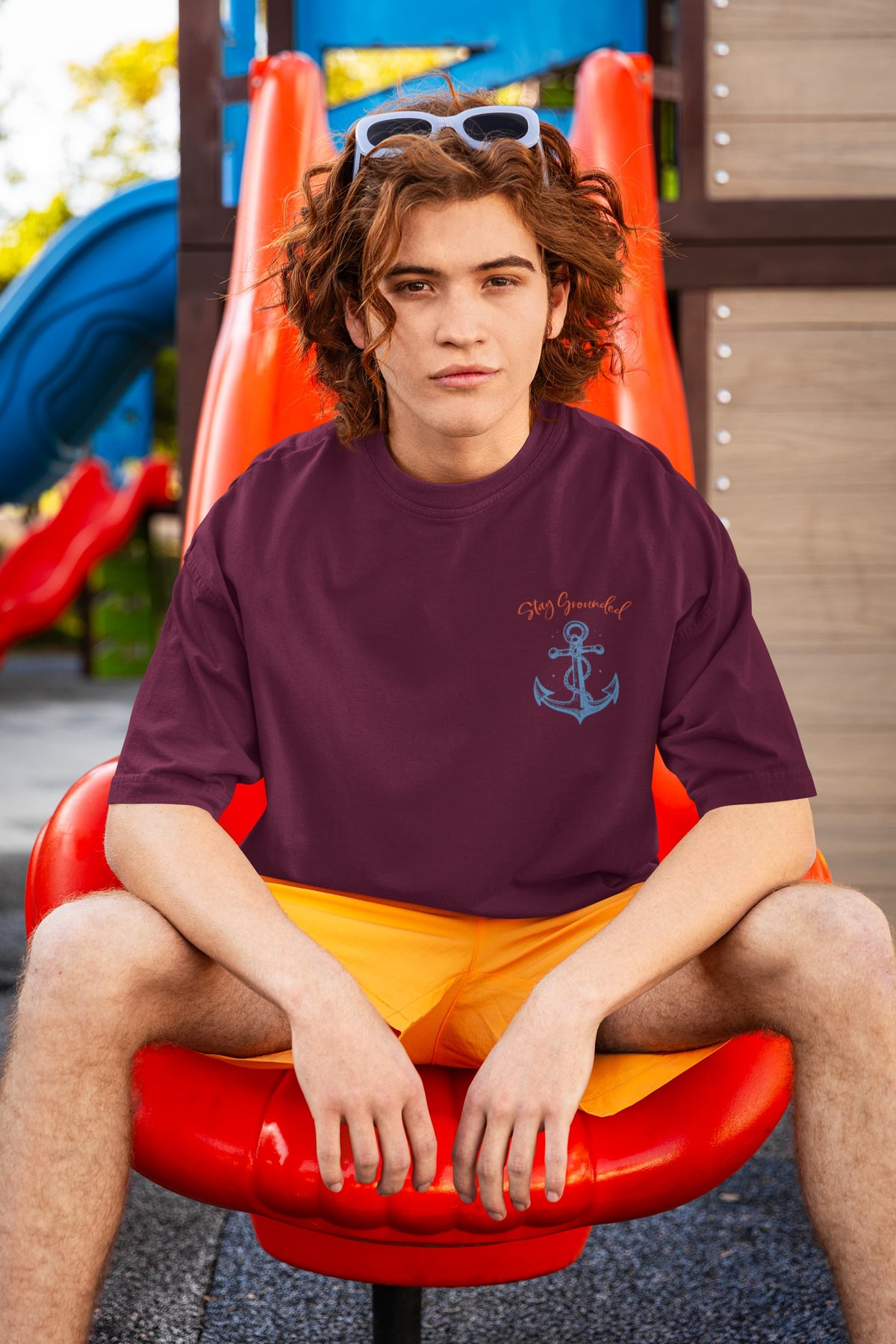 Men's Burgundy Oversized Round Neck T-shirts