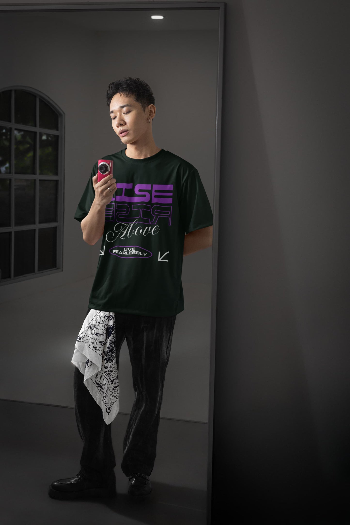 Men's Bottle Green Oversized Round Neck T-shirts
