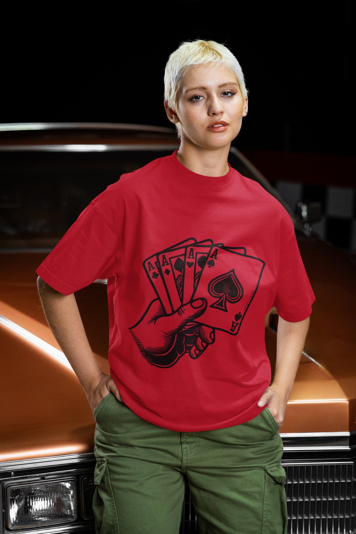 Men's Red Oversized Round Neck T-shirts