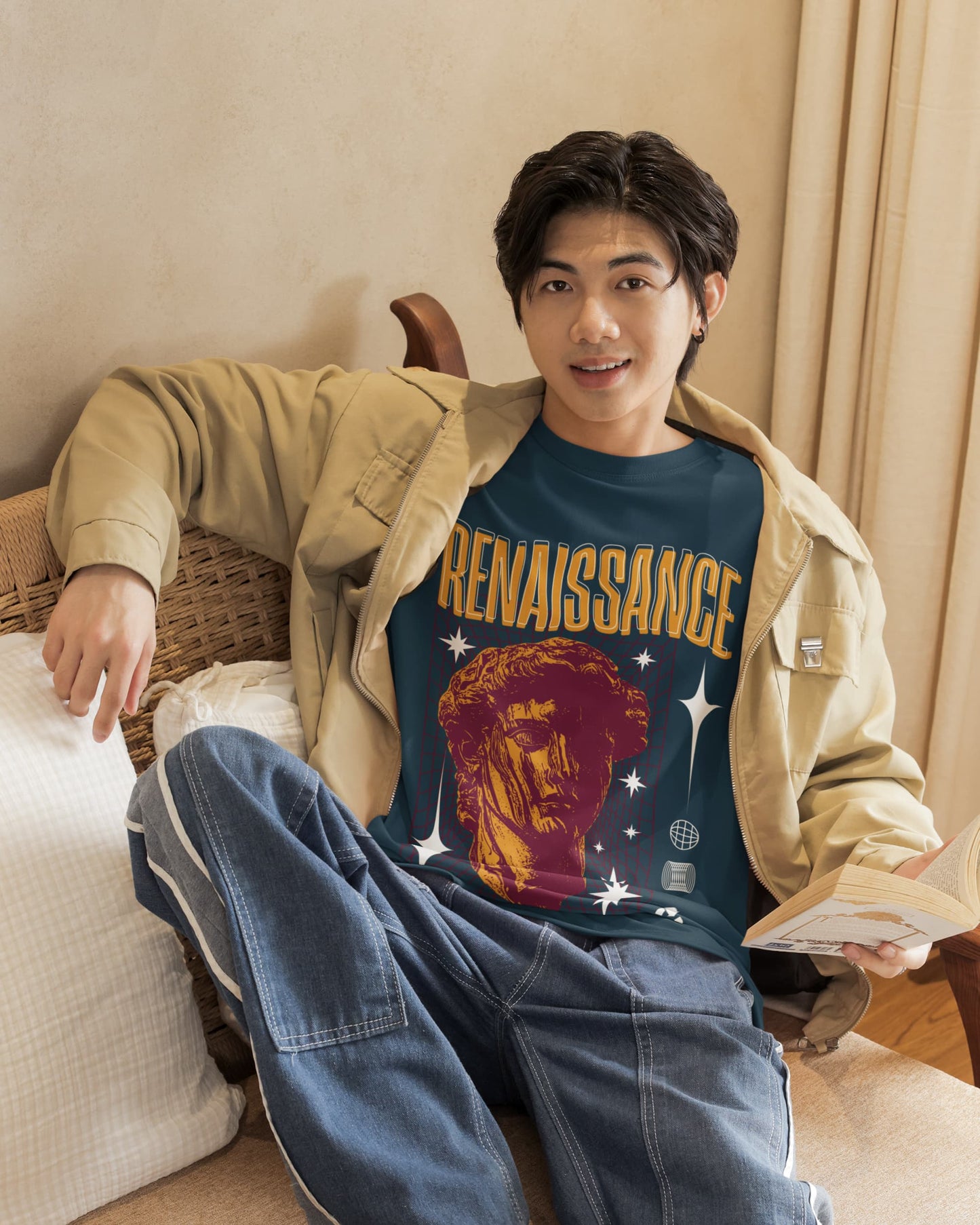 Men's Navy Blue Oversized Round Neck T-shirts