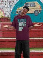 MENS BURGUNDY OVERSIZED ROUNDNECK T-SHIRT 