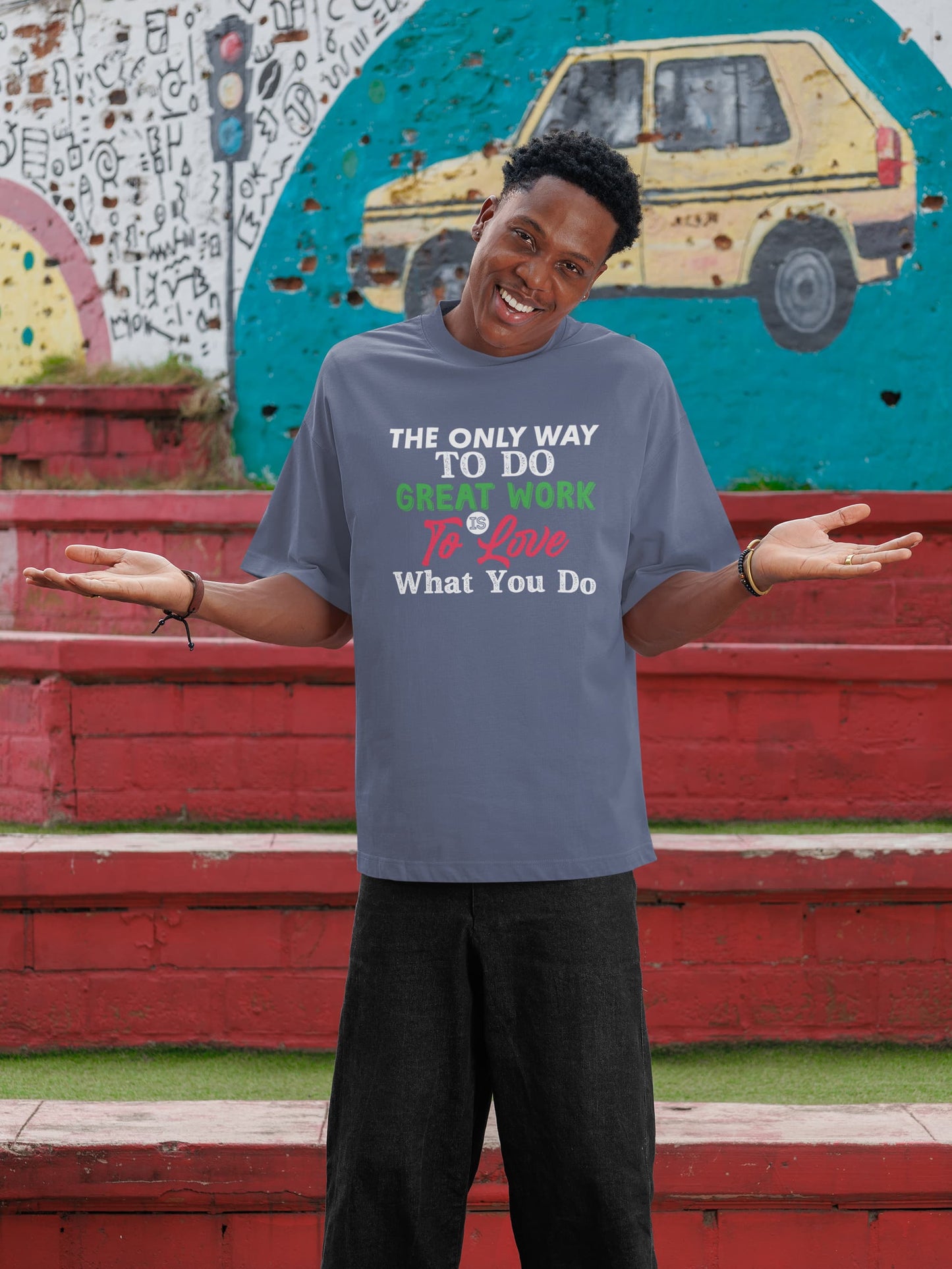 MENS STEEL GREY OVERSIZED ROUNDNECK T-SHIRT