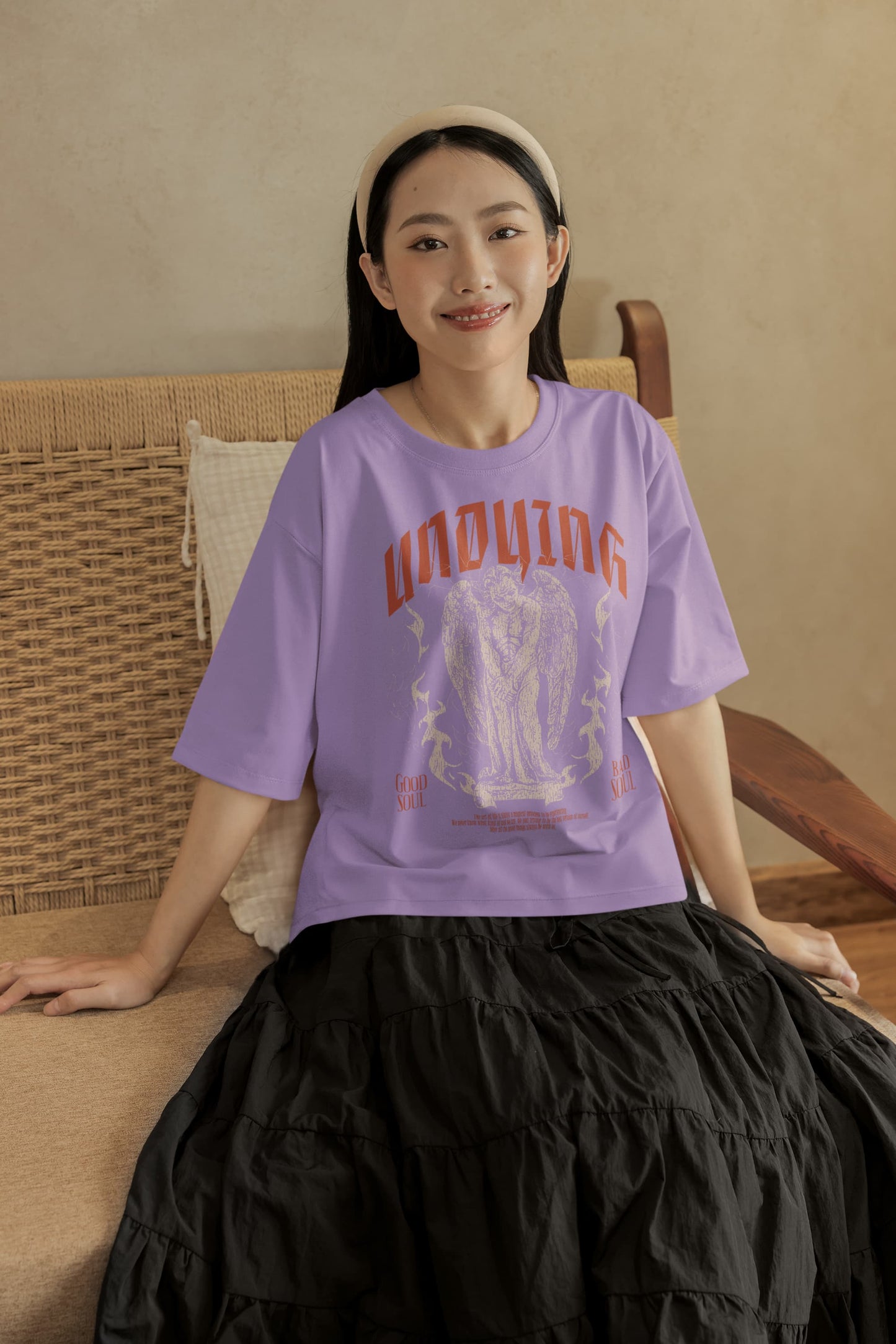 Women's Iris Lavender Oversized Round Neck T-shirts