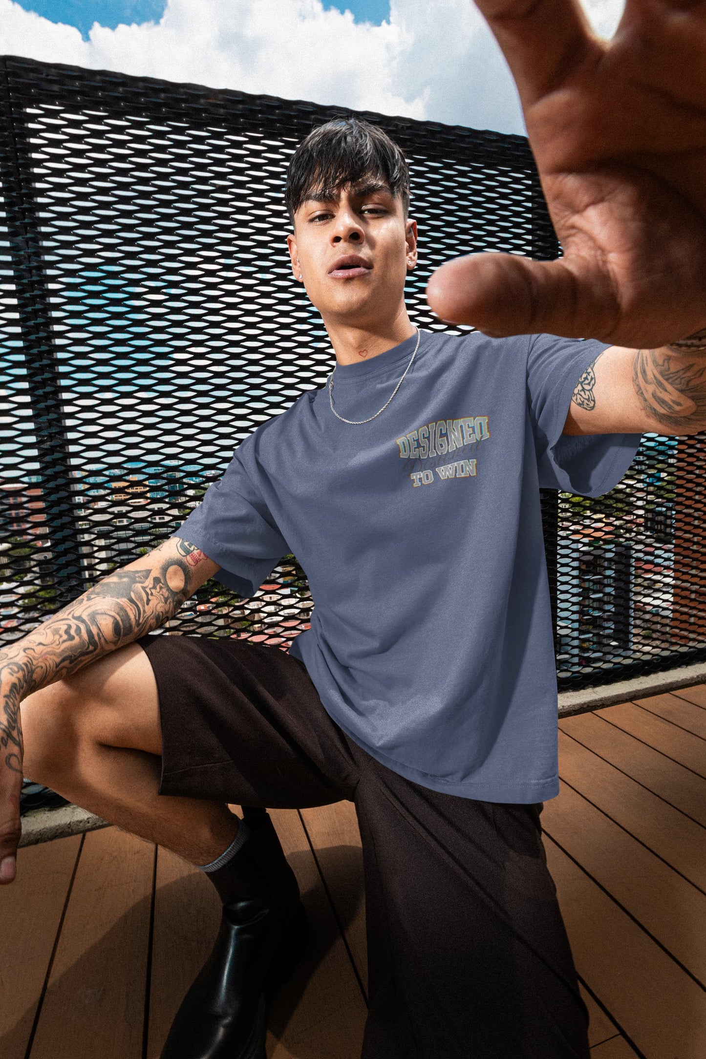 Men's Steel Grey Oversized Round Neck T-shirt