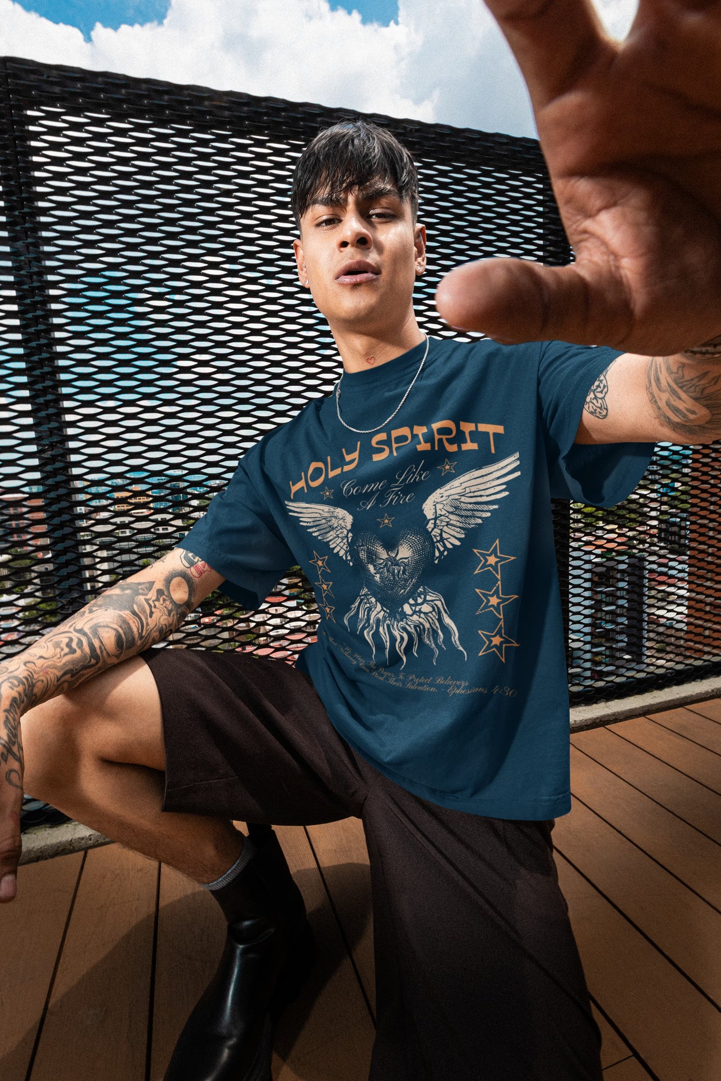 Men's Navy Blue Oversized Round Neck T-shirts