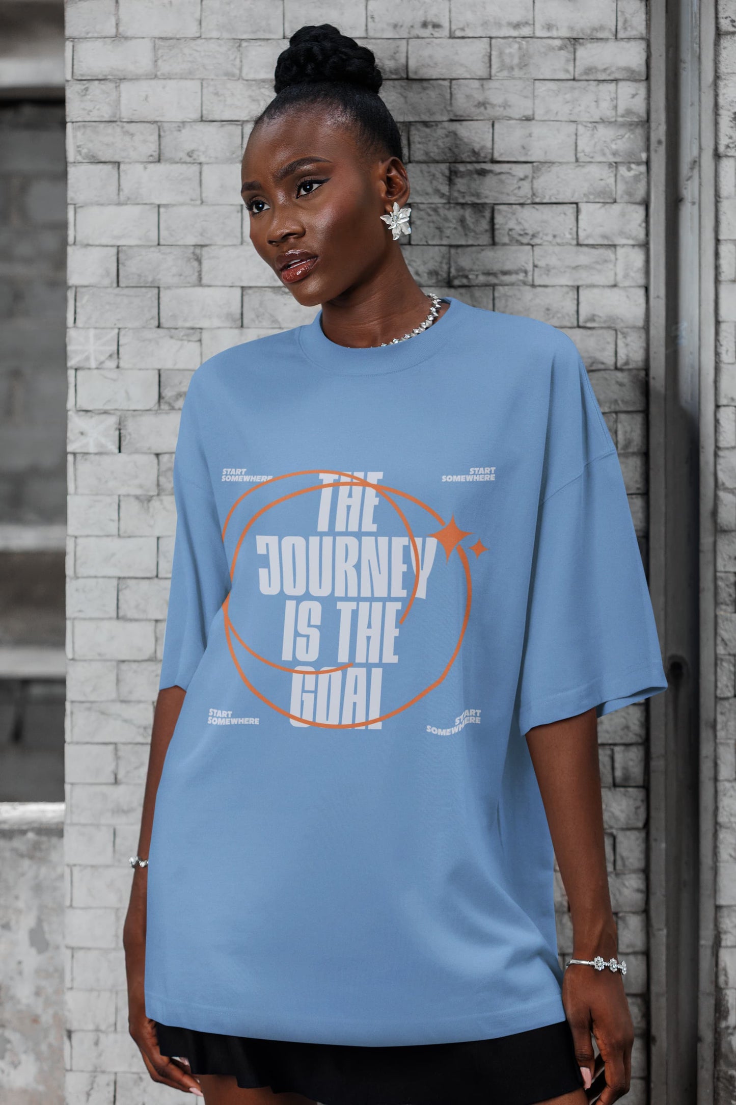 Men's Baby Blue Oversized Round Neck T-shirts