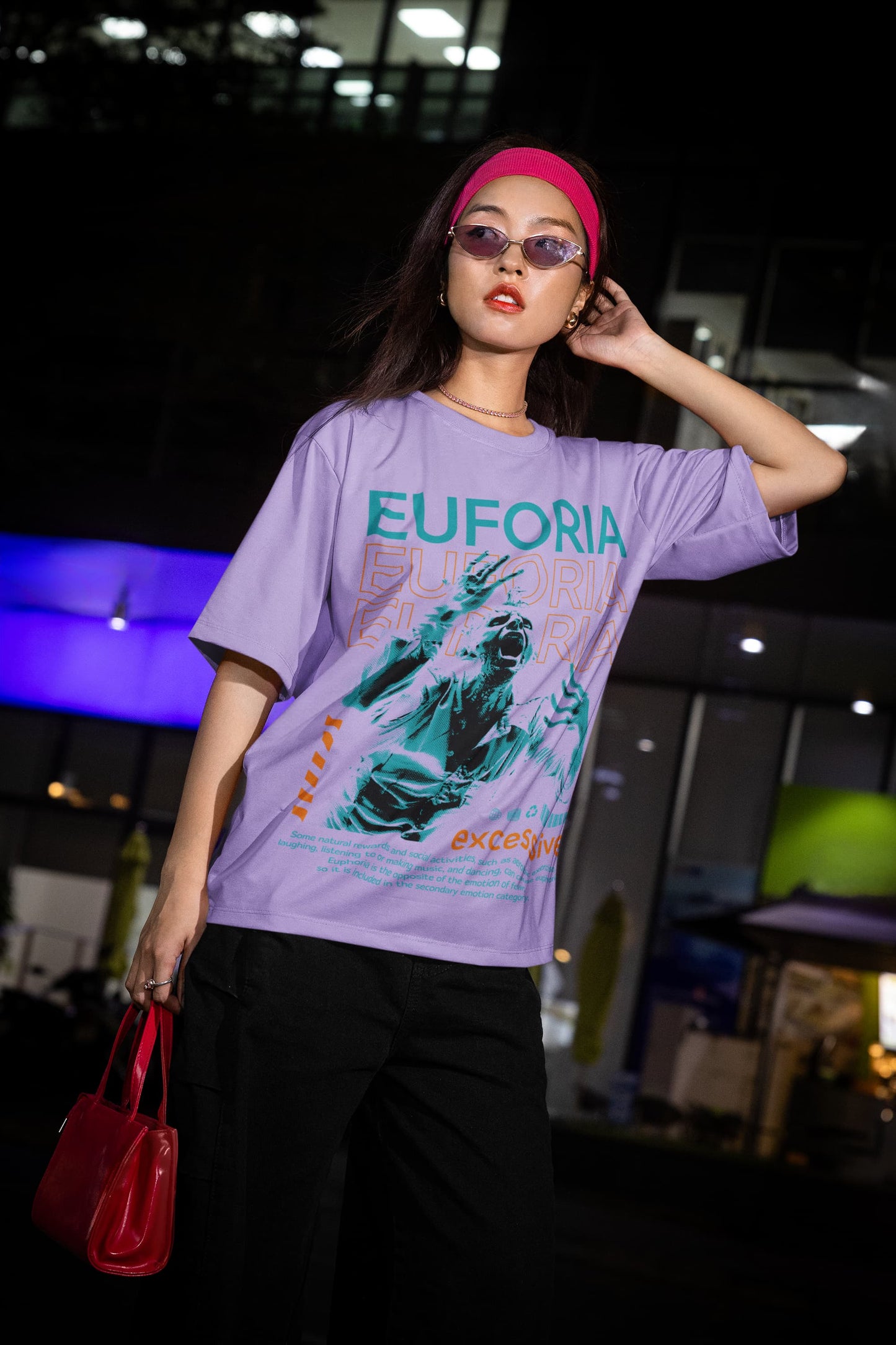 Women's Iris Lavender Oversized Round Neck T-shirts