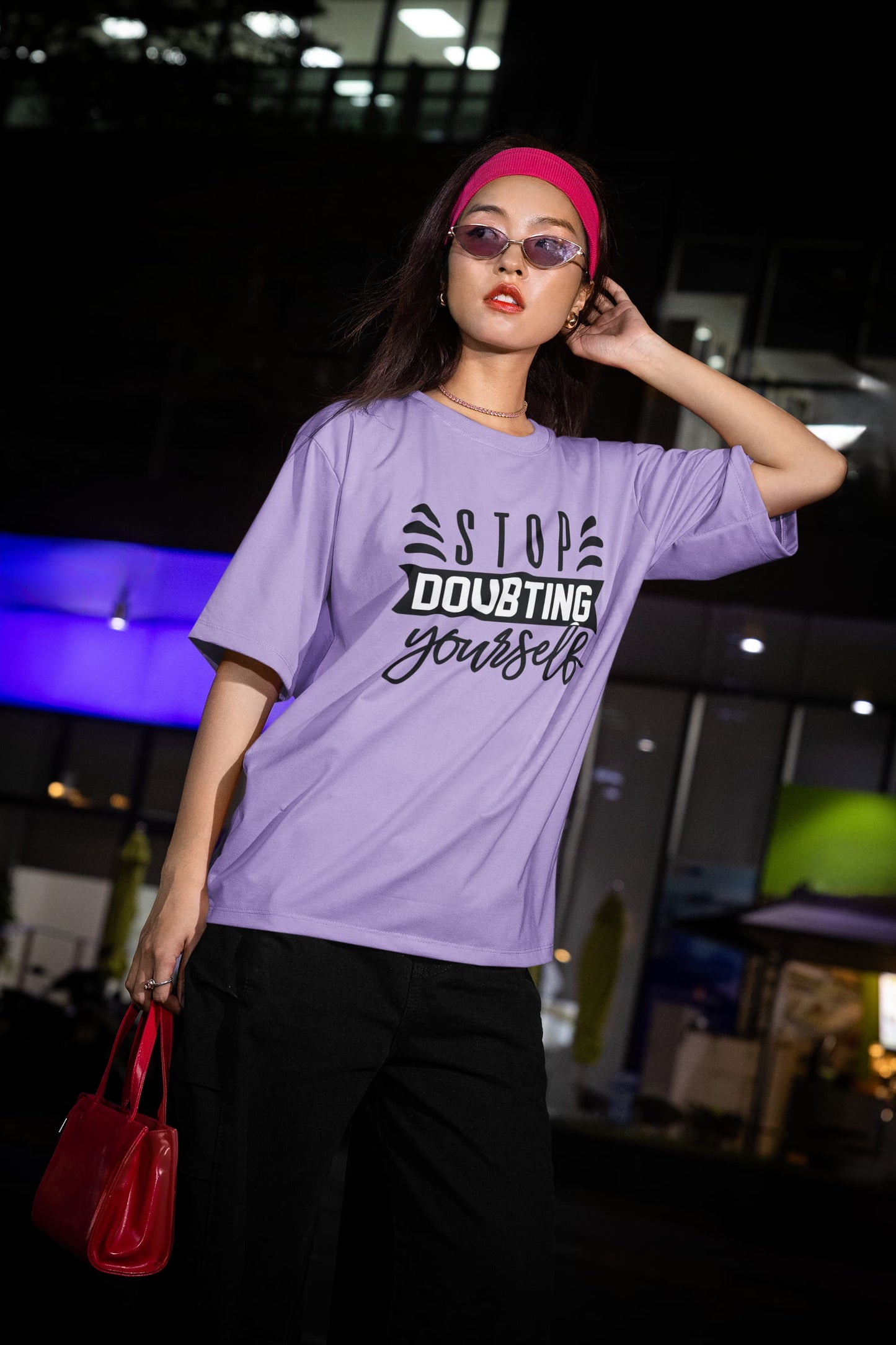 WOMENS IRIS LAVENDER OVERSIZED ROUNDNECK T-SHIRT