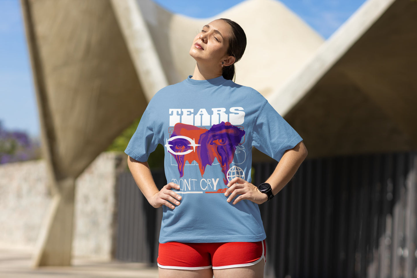 Women's Baby Blue Oversized Round Neck T-shirts