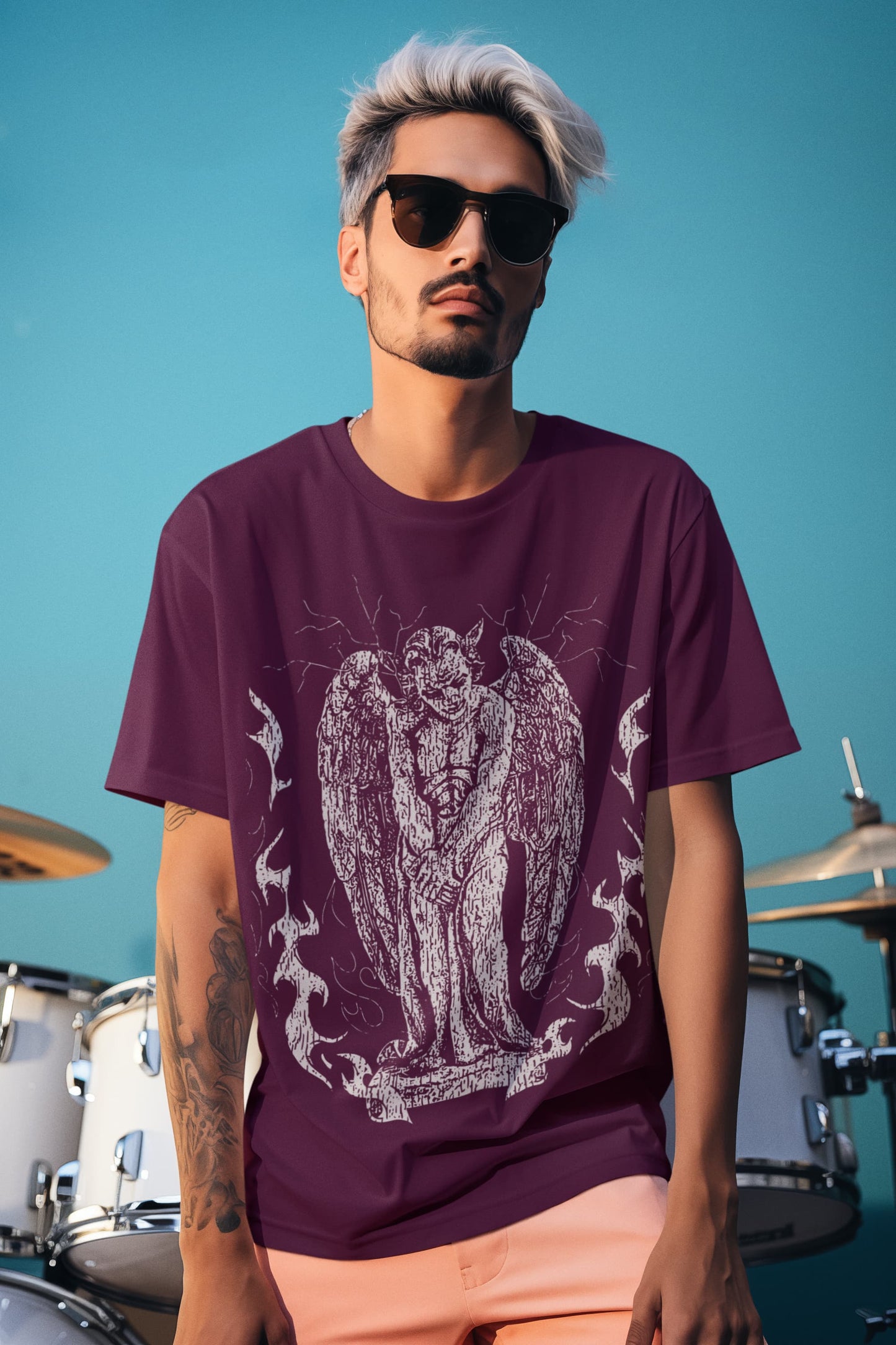 Men's Burgundy Oversized Round Neck T-shirts