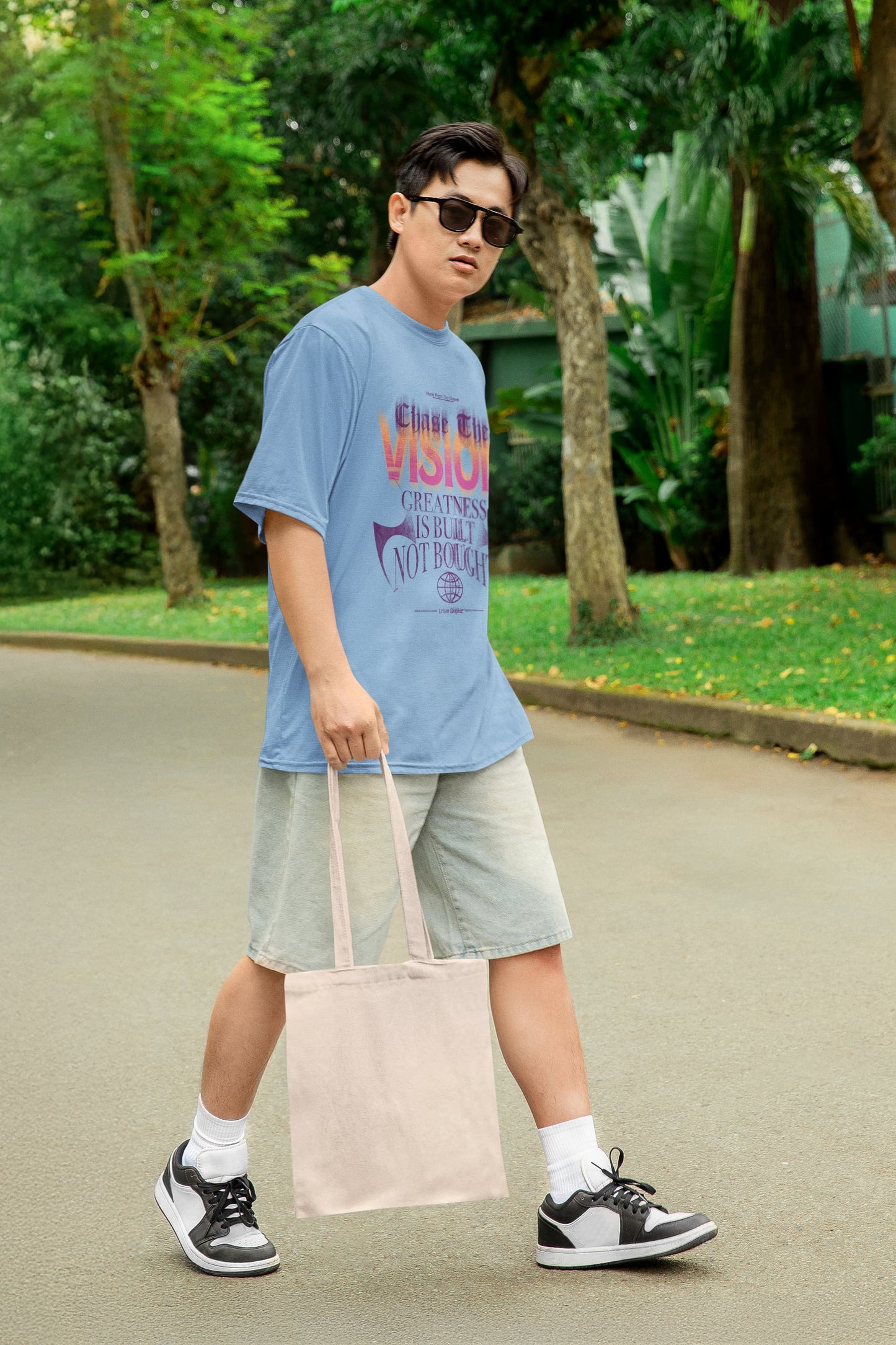 Men's Baby Blue Oversized Round Neck T-shirt