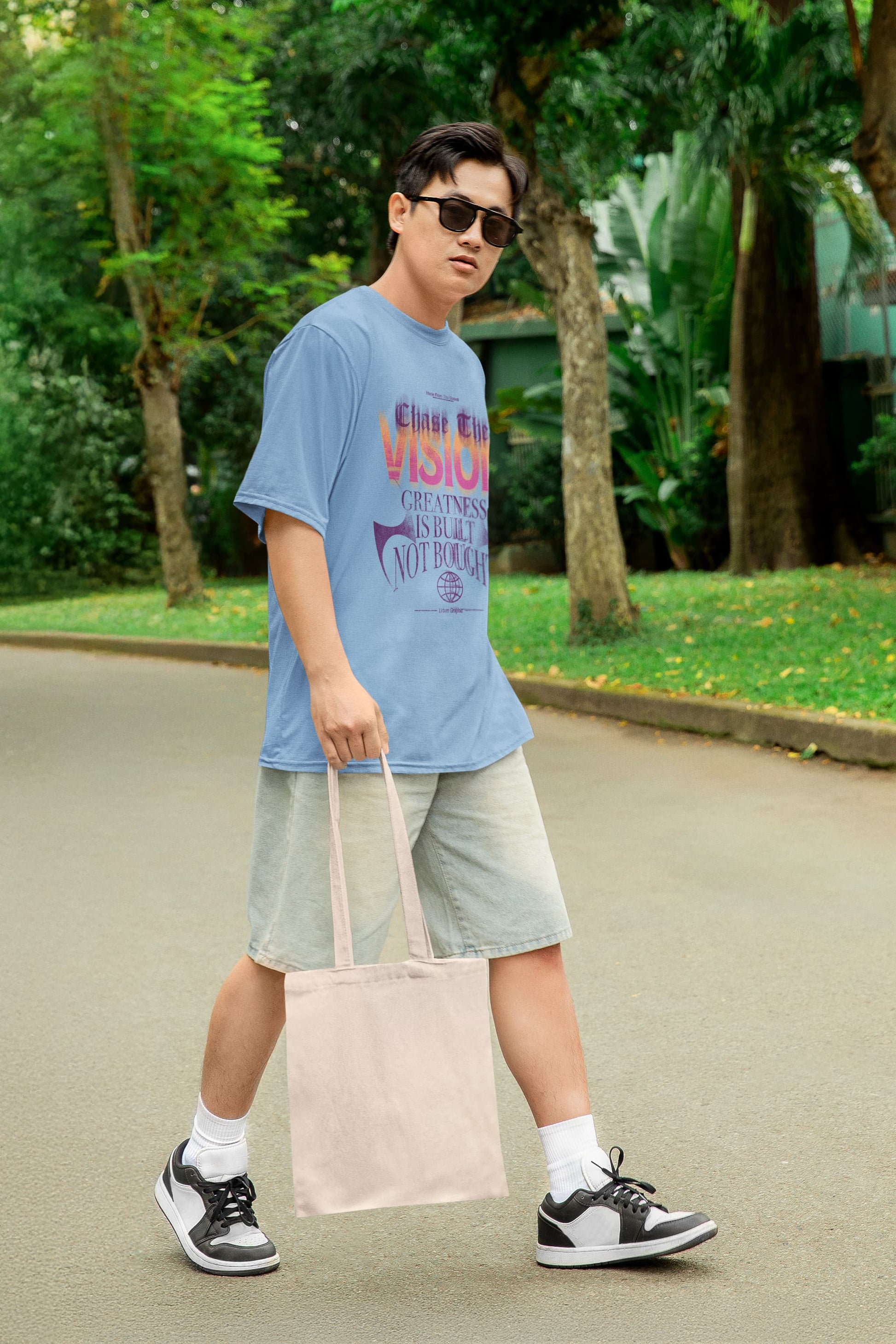 Men's Baby Blue Oversized Round Neck T-shirt