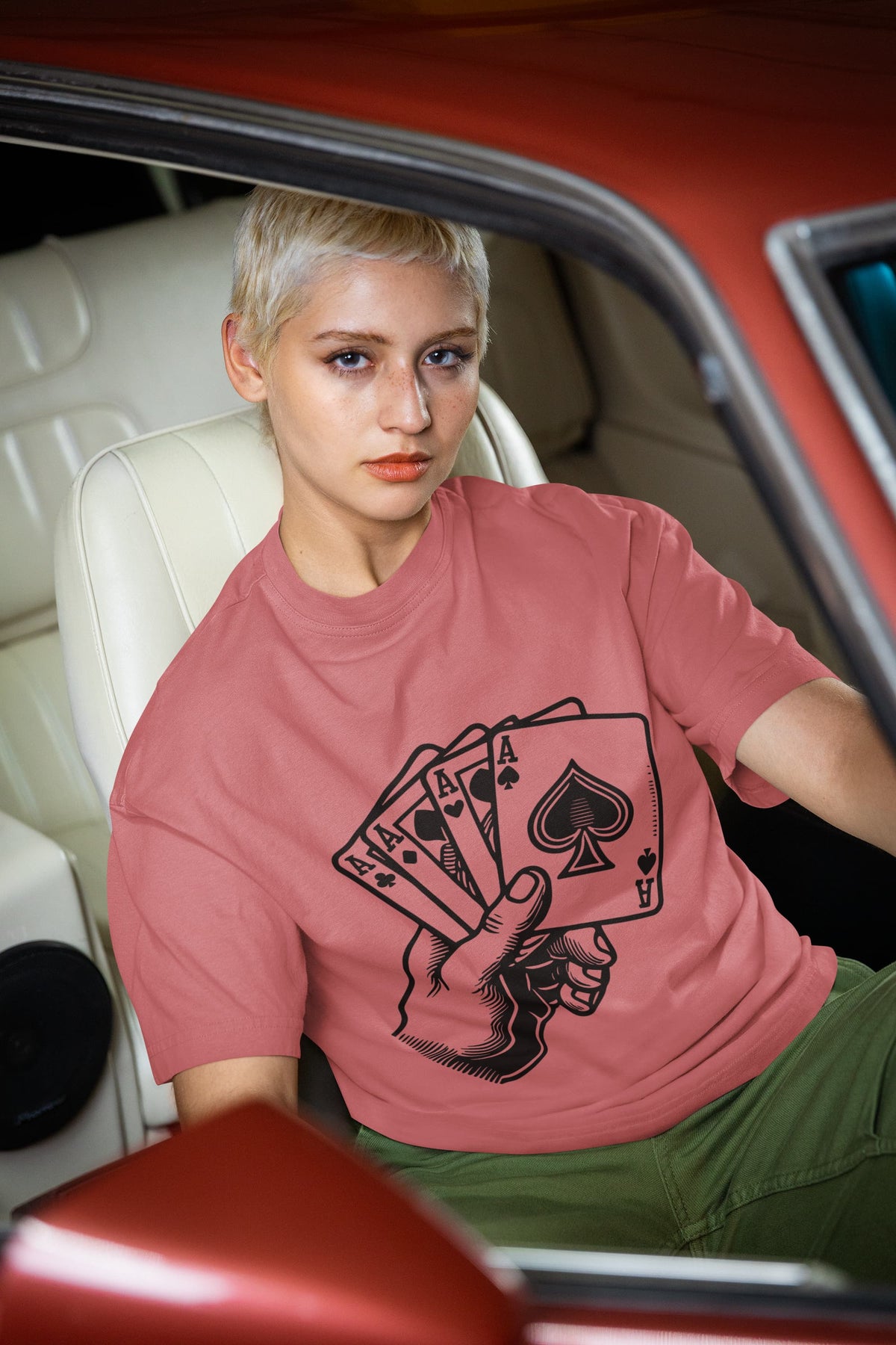 Men's Dusty Rose Oversized Round Neck T-shirts