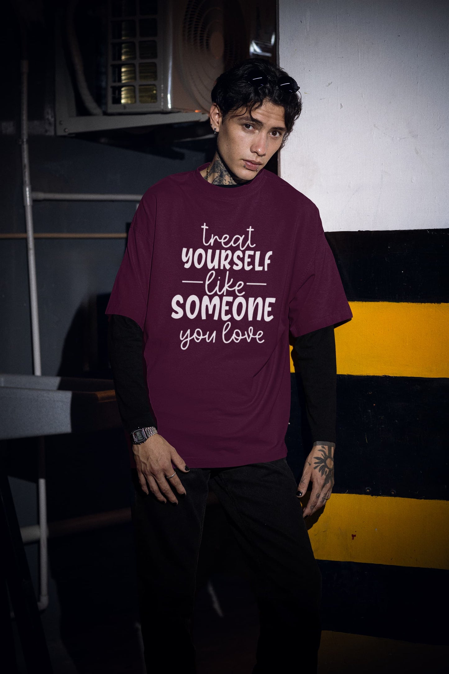 MENS BURGUNDY OVERSIZED T-SHIRT