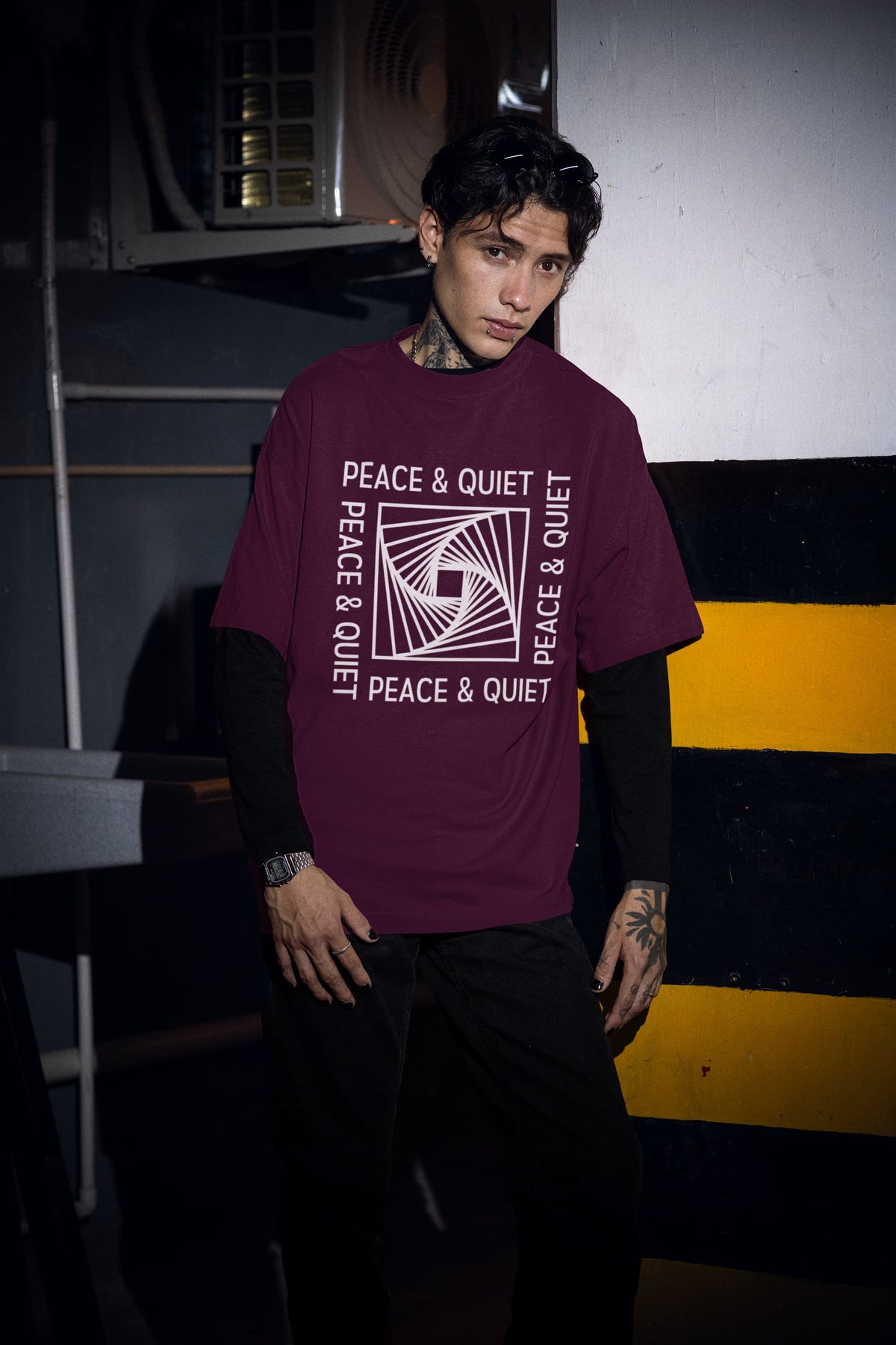 Karavirs® Peace Burgundy graphic tee for men India