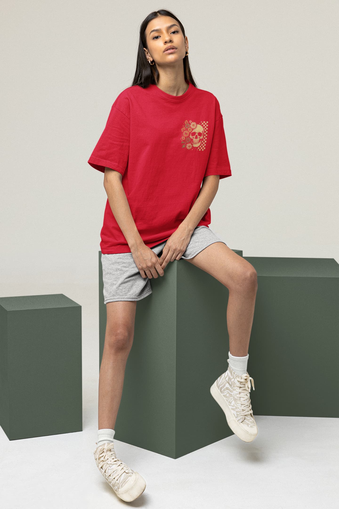 Men's Red Oversized Round Neck T-shirt