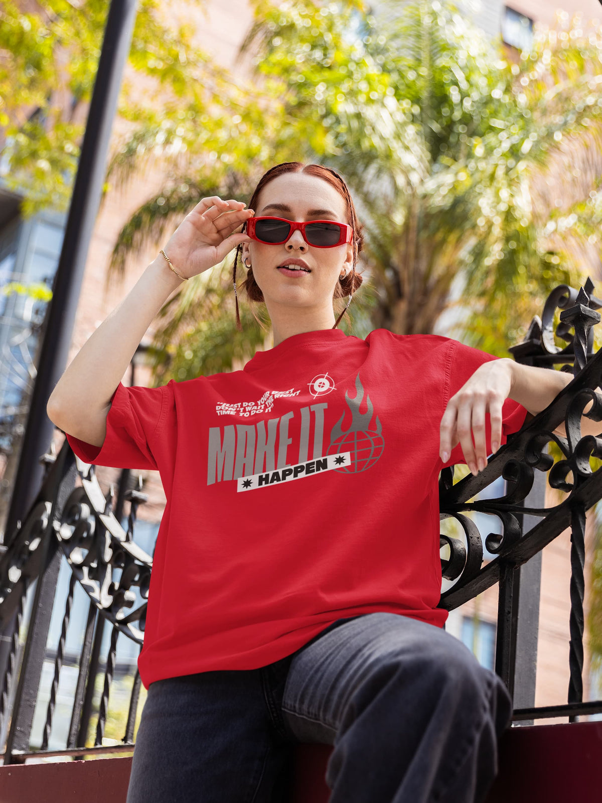 Karavirs® Make Red graphic tee for women India