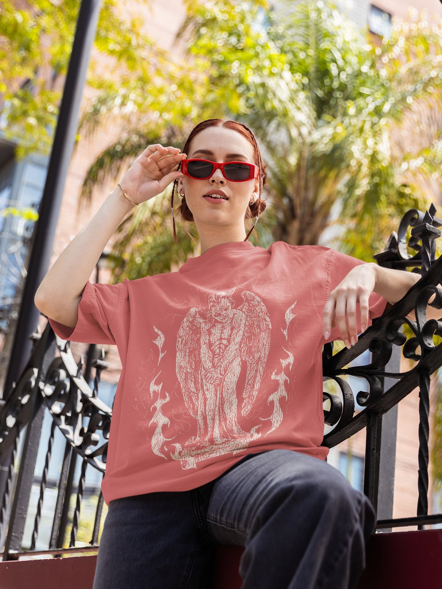 Women's Dusty Rose Oversized Round Neck T-shirt