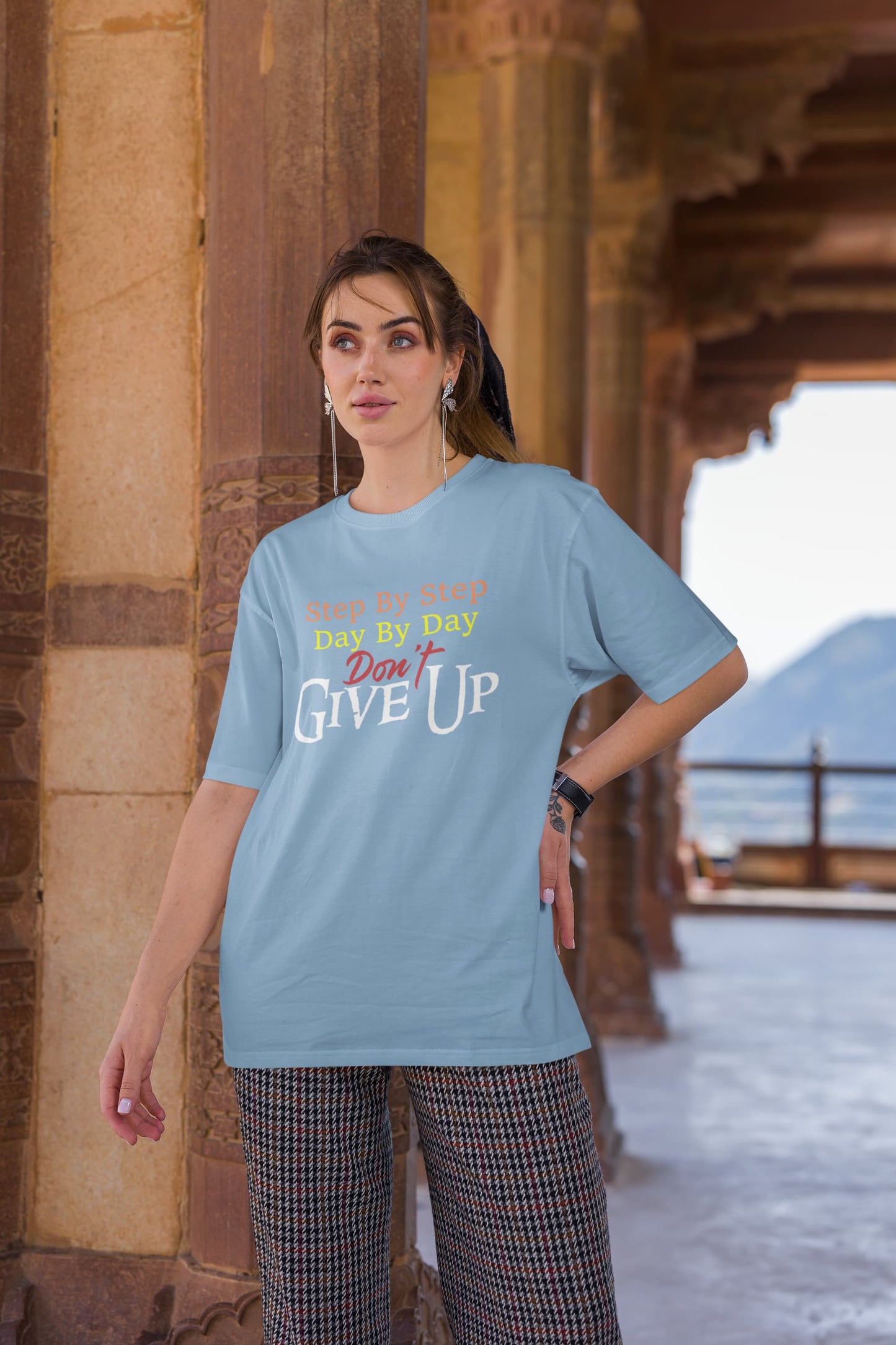 WOMENS BABY BLUE OVERSIZED ROUNDNECK T-SHIRT