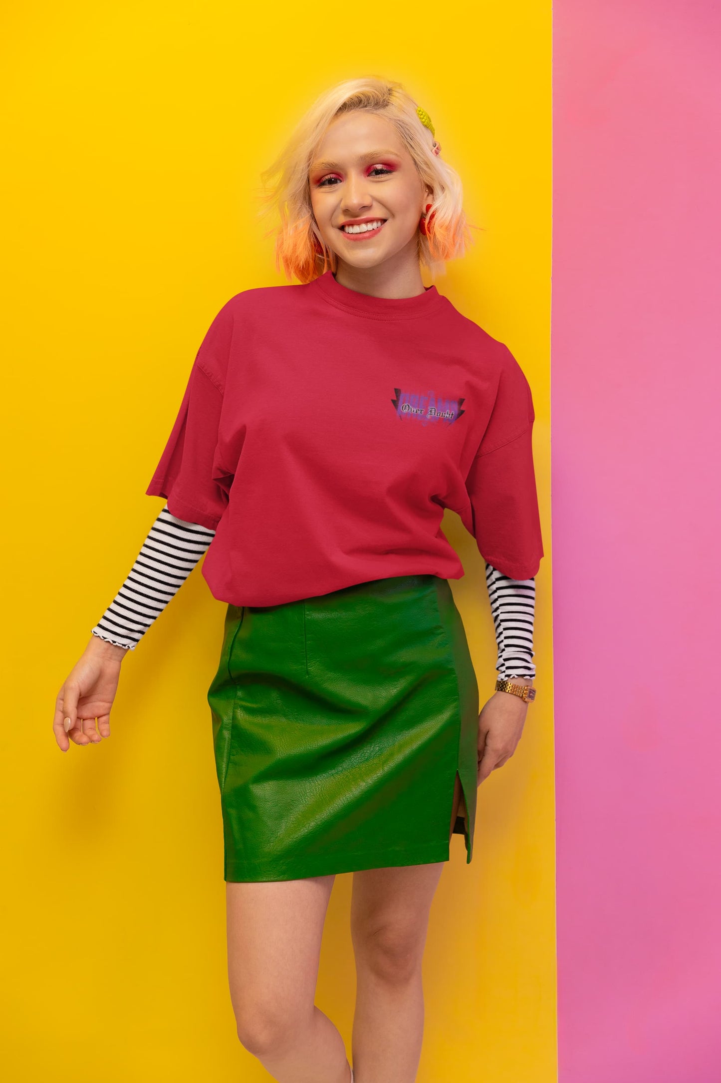 Women's Red Oversized Round Neck T-shirts