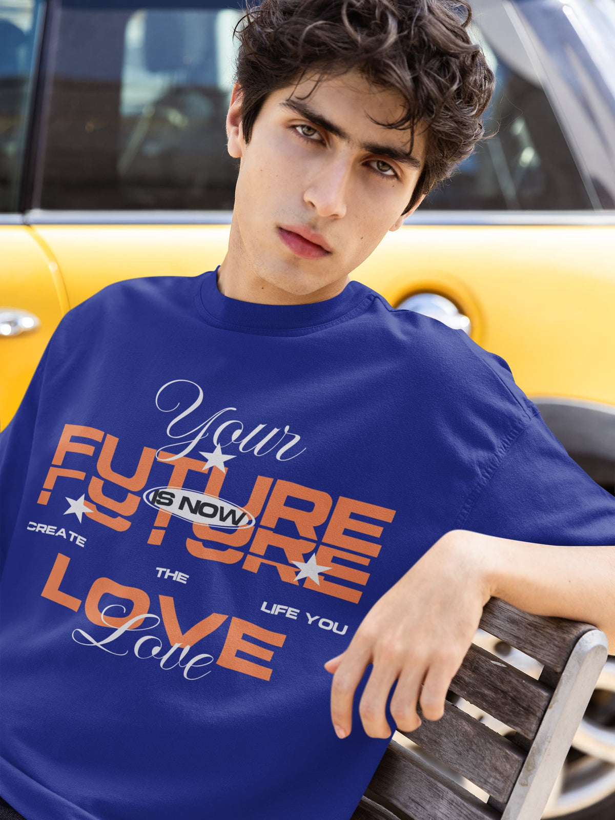 Men's Royal Blue Oversized Round Neck T-shirts