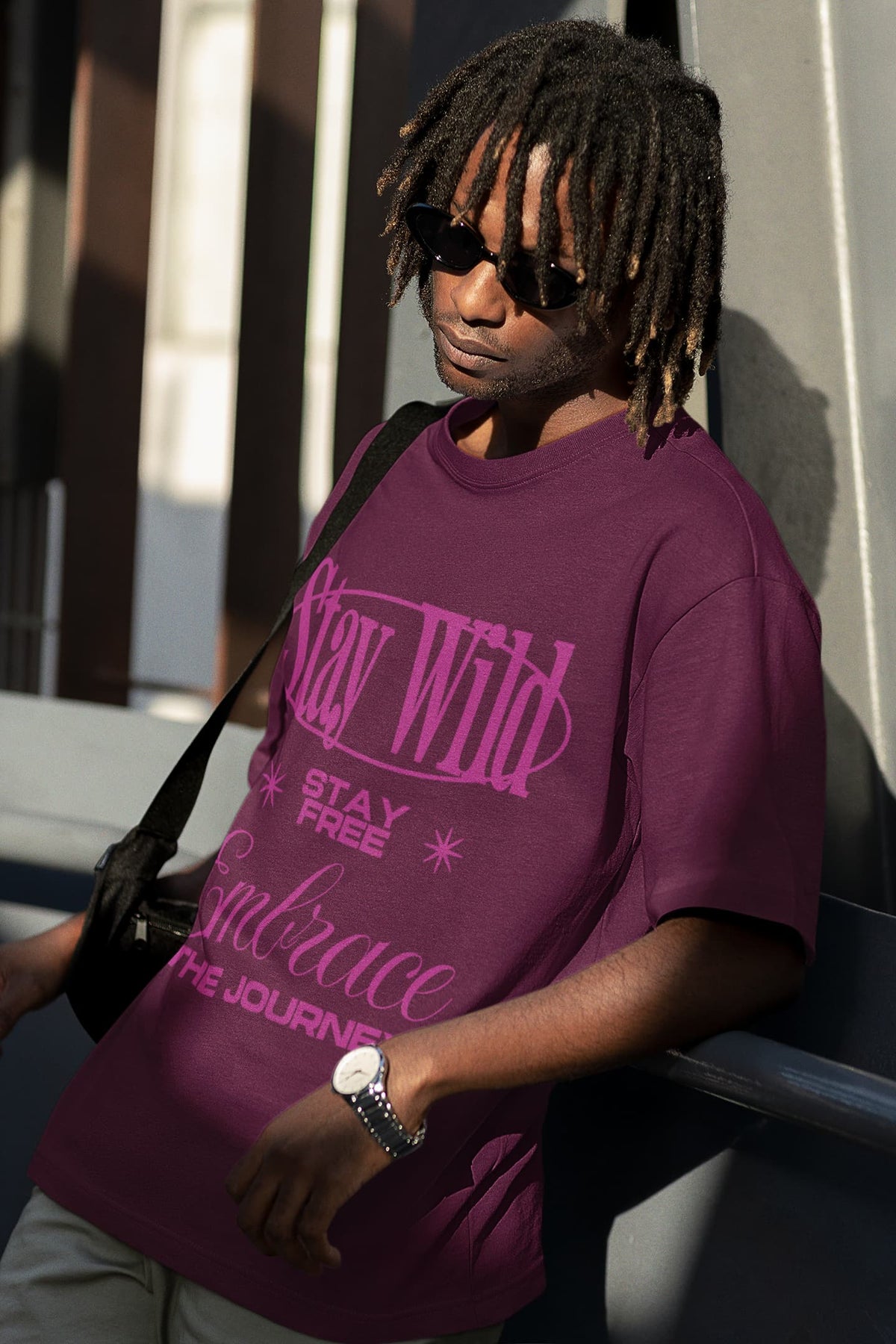 Men's Burgundy Oversized Round Neck T-shirts