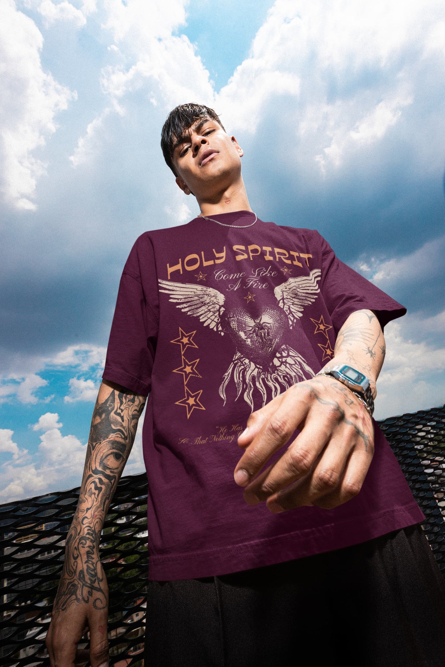 Men's Burgundy Oversized Round Neck T-shirts