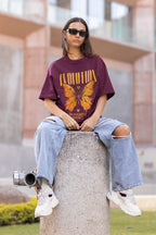 Men's Burgundy Oversized Round Neck T-shirts