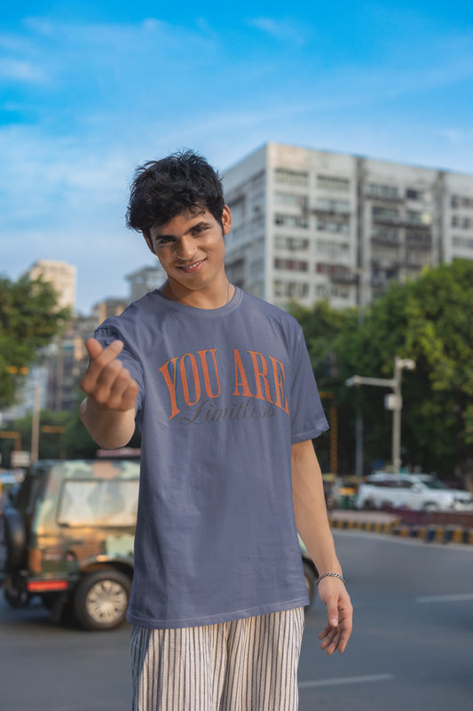 Men's Steel Grey Oversized Round Neck T-shirts