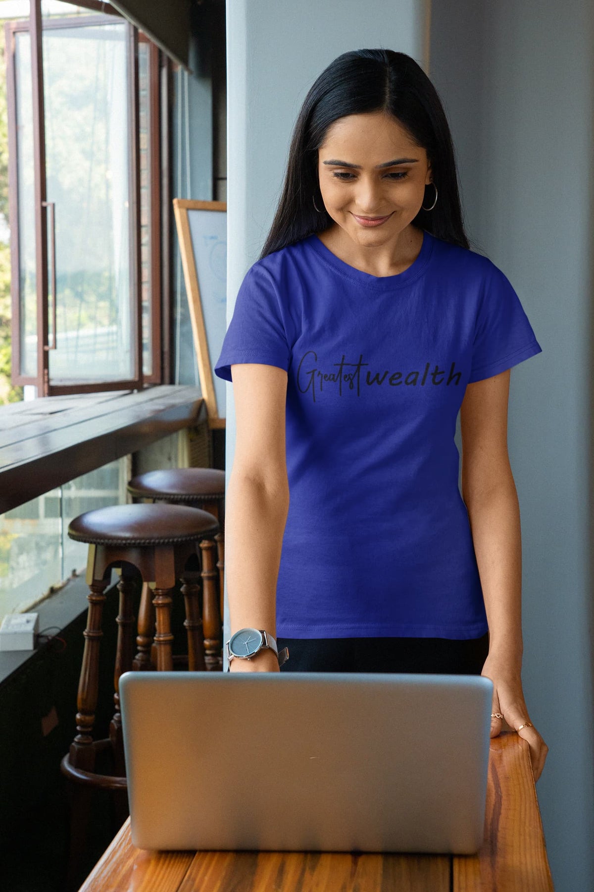 Karavirs® Wealth Royal Blue graphic tee for women India