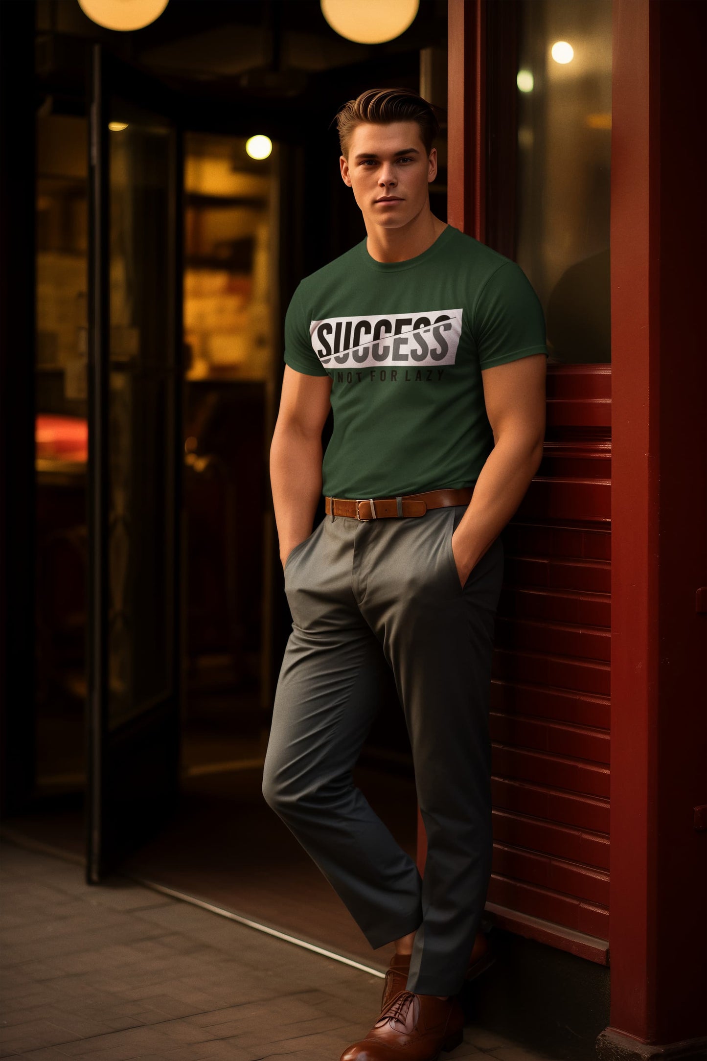 Men's Olive Green Round Neck T-shirts