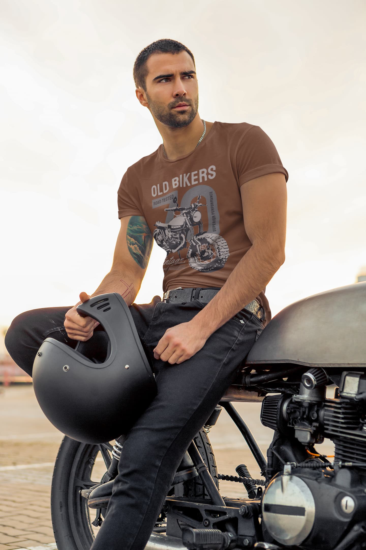 Men's Coffee Brown Round Neck T-shirt